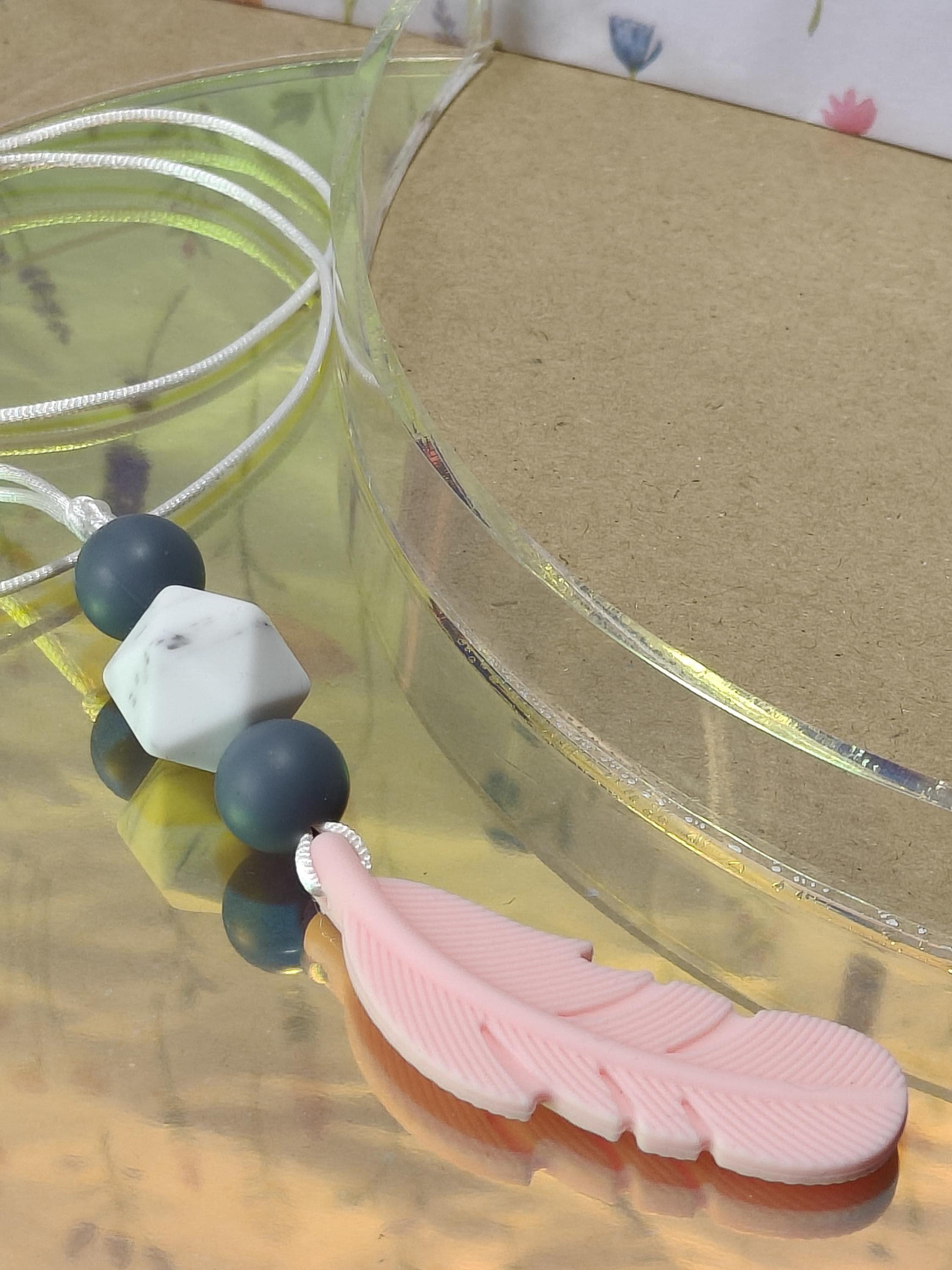 Handmade Silicone Beaded Necklace - Chewelry - Stim - Pink Feather