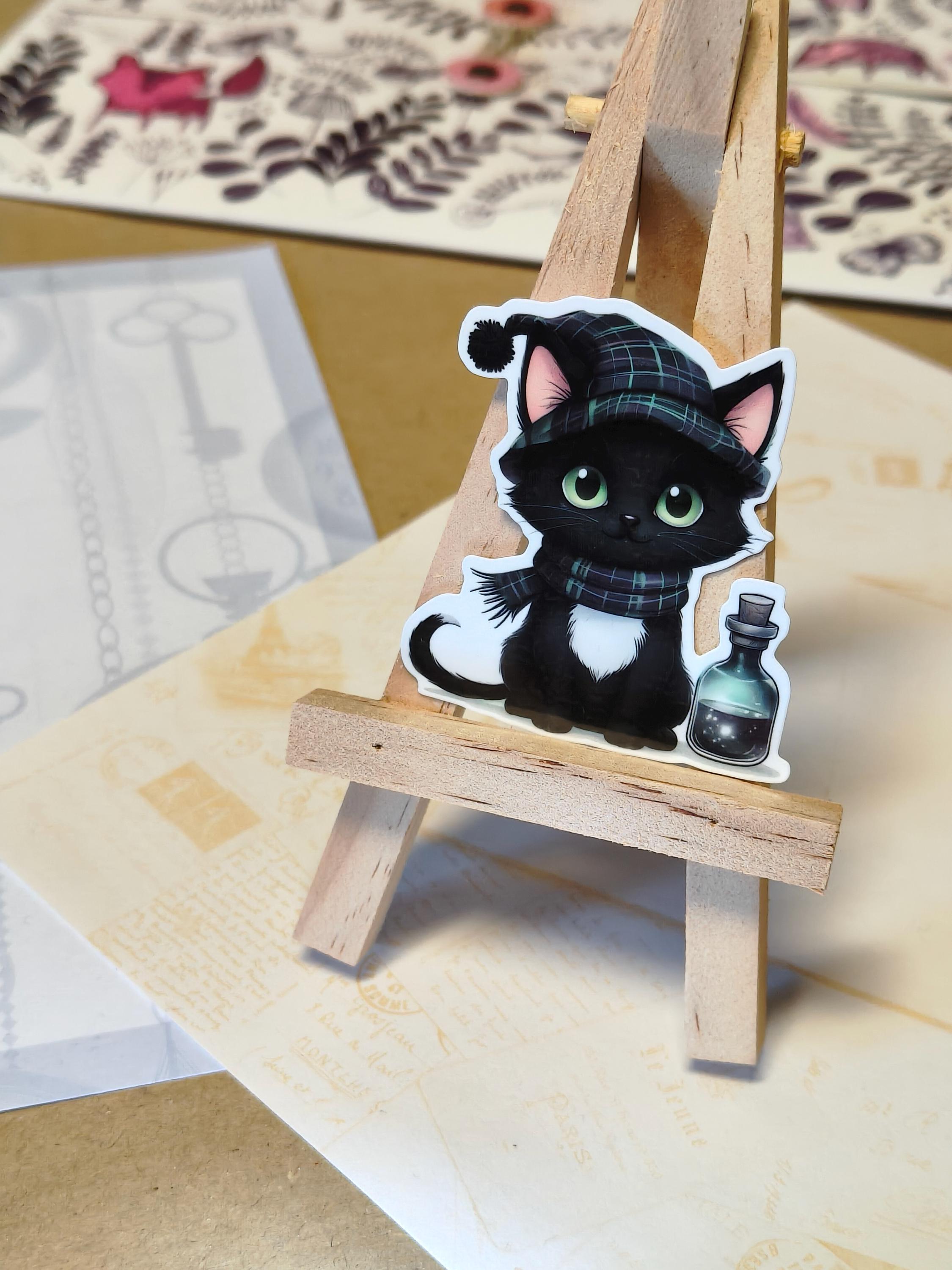 Vinyl Gothic Sticker - Potion Cat - Cute winter witchy - Matte Laminated Sticker - Handmade - Water resistant
