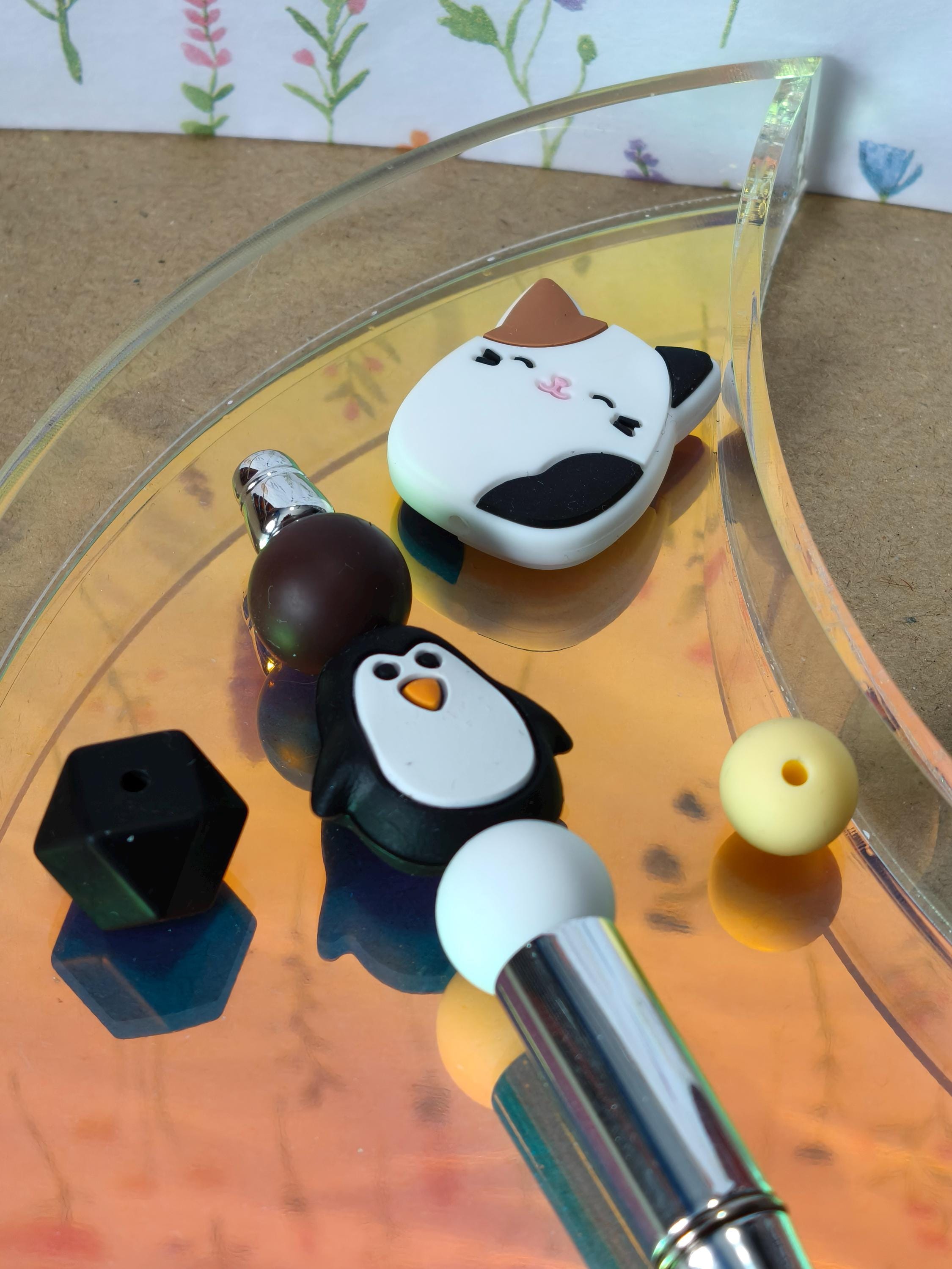 Silicone Beadable Pen Kit - Mix and Match Beads - Changeable - Cute Cat Penguin