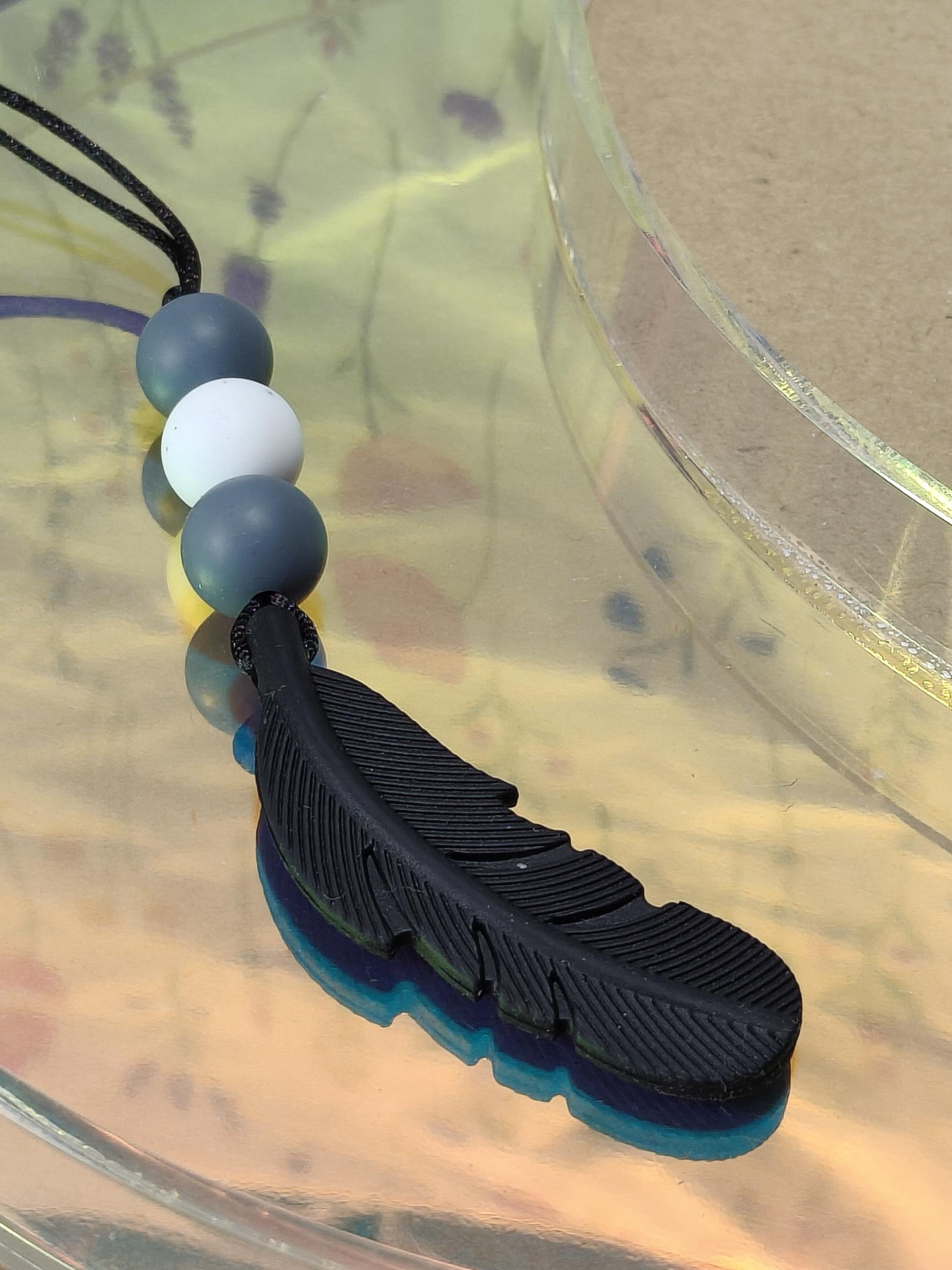 Handmade Silicone Beaded Necklace - Chewelry - Stim - Black Feather