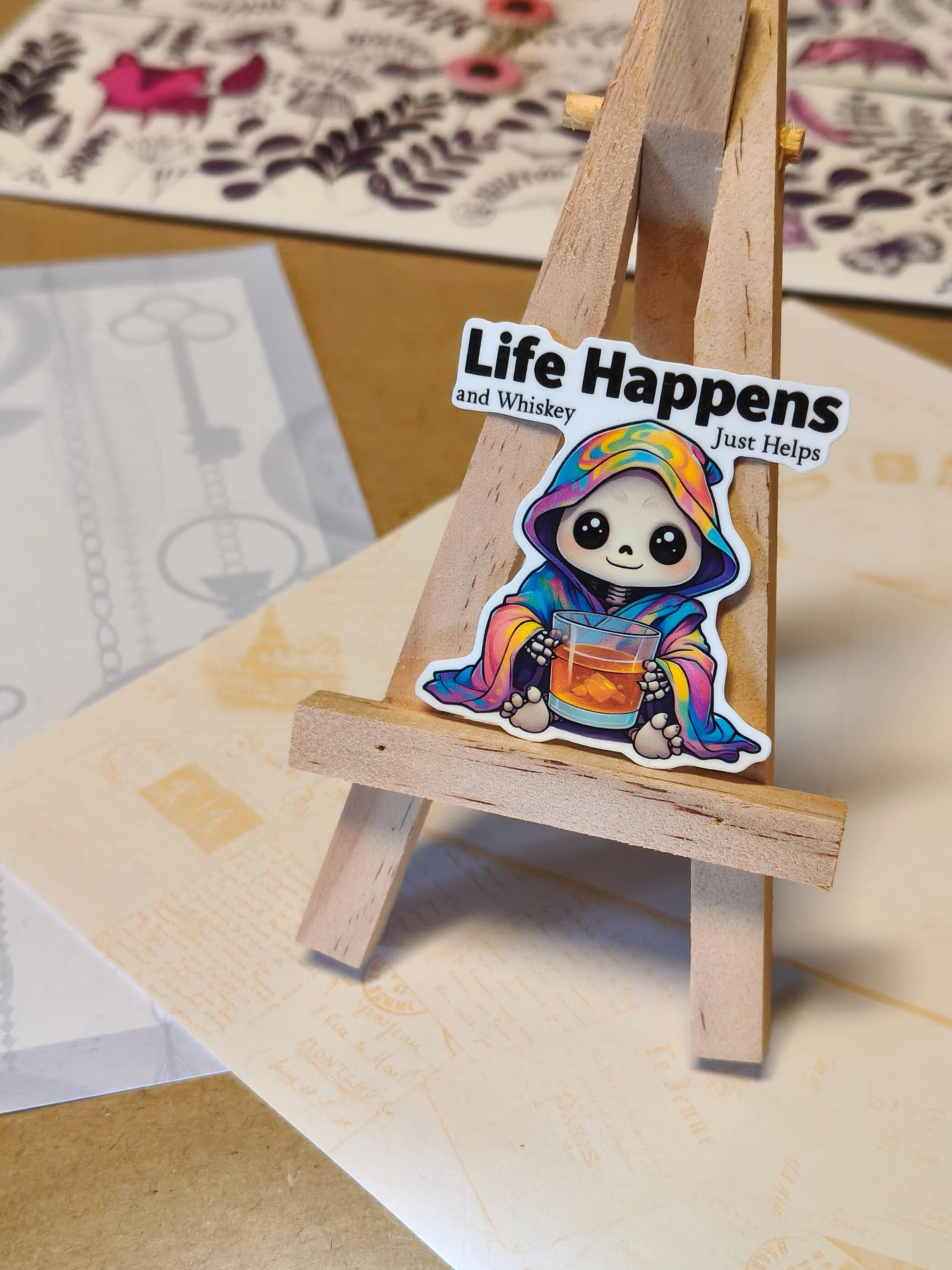 Vinyl Colourful Sticker Set - Hard Life - Tired, skeleton, coffee - Matte Laminated Stickers - Handmade - Water resistant