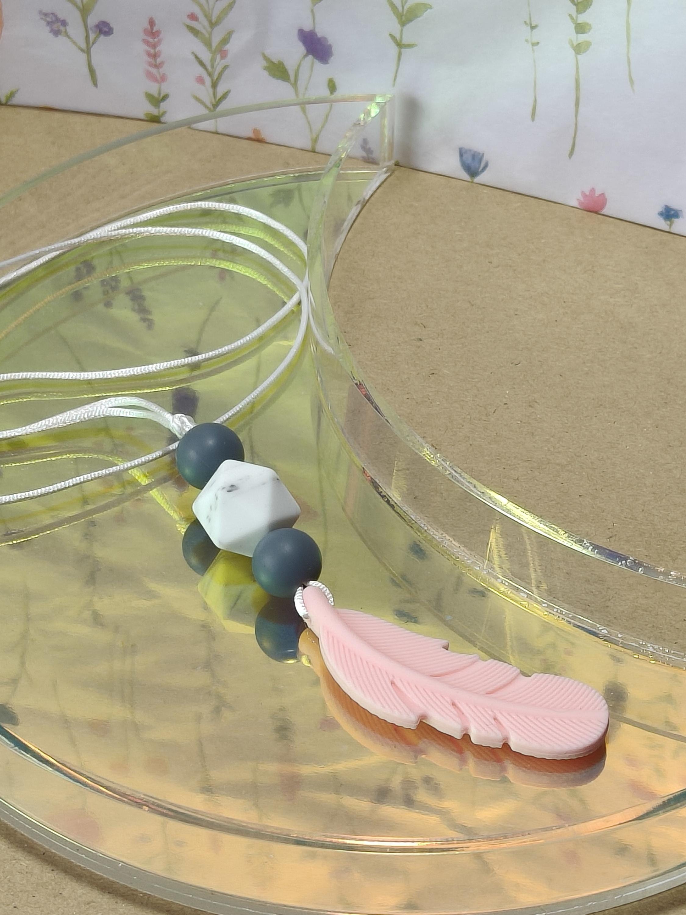 Handmade Silicone Beaded Necklace - Chewelry - Stim - Pink Feather