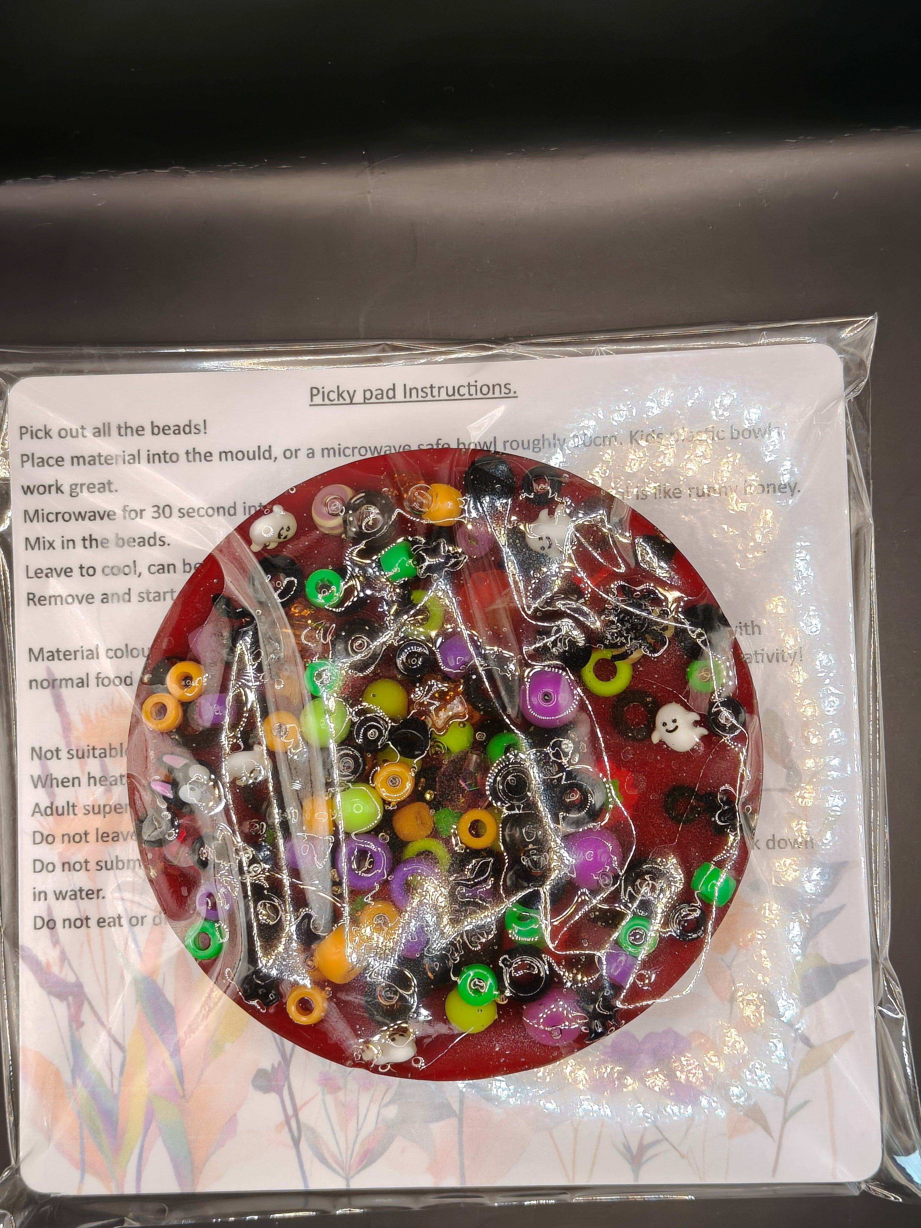 Reusable Picky Pad - Halloween - Beads And Resin Pieces - Up to 30 Uses - Remouldable Remeltable