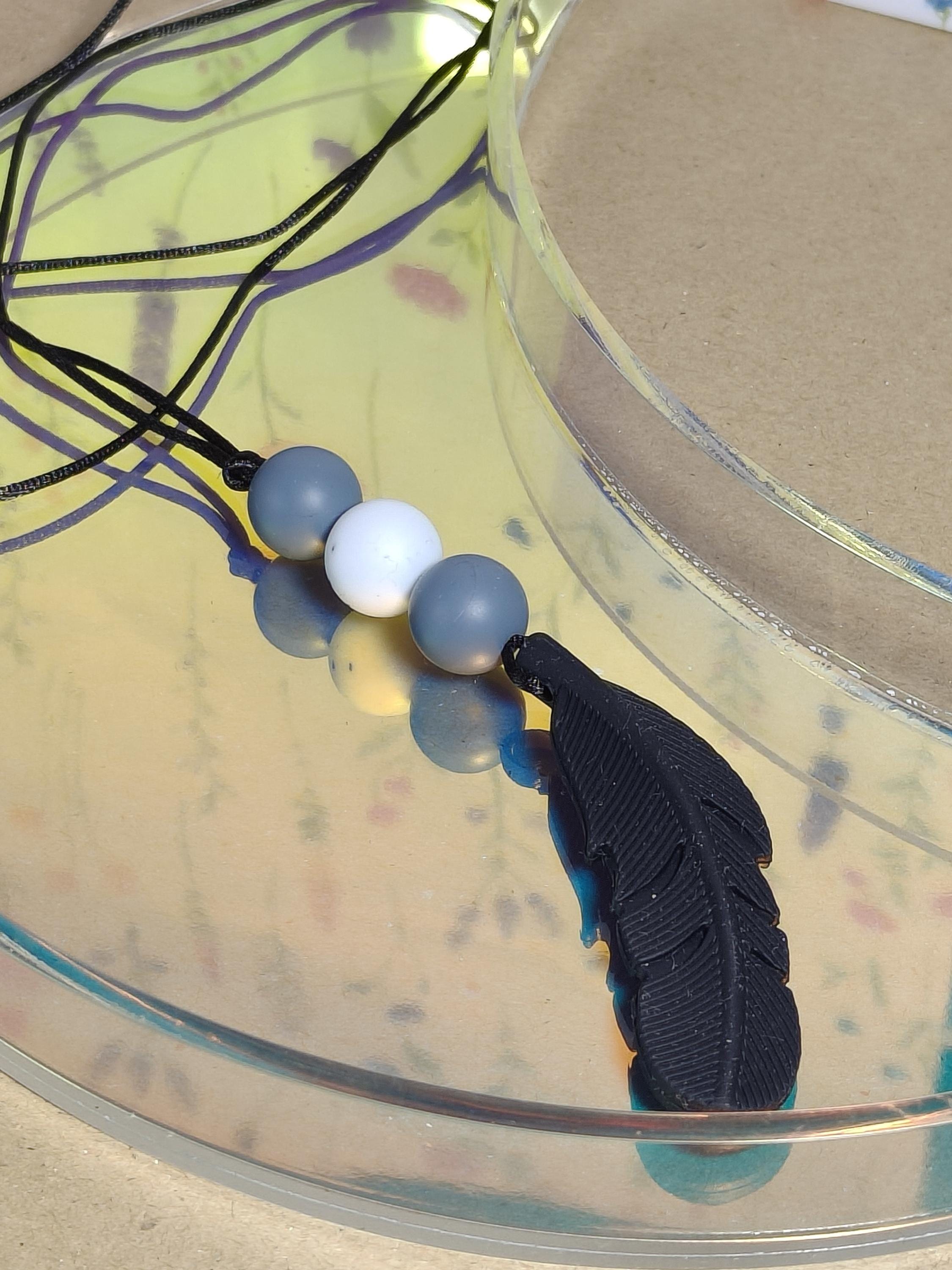 Handmade Silicone Beaded Necklace - Chewelry - Stim - Black Feather