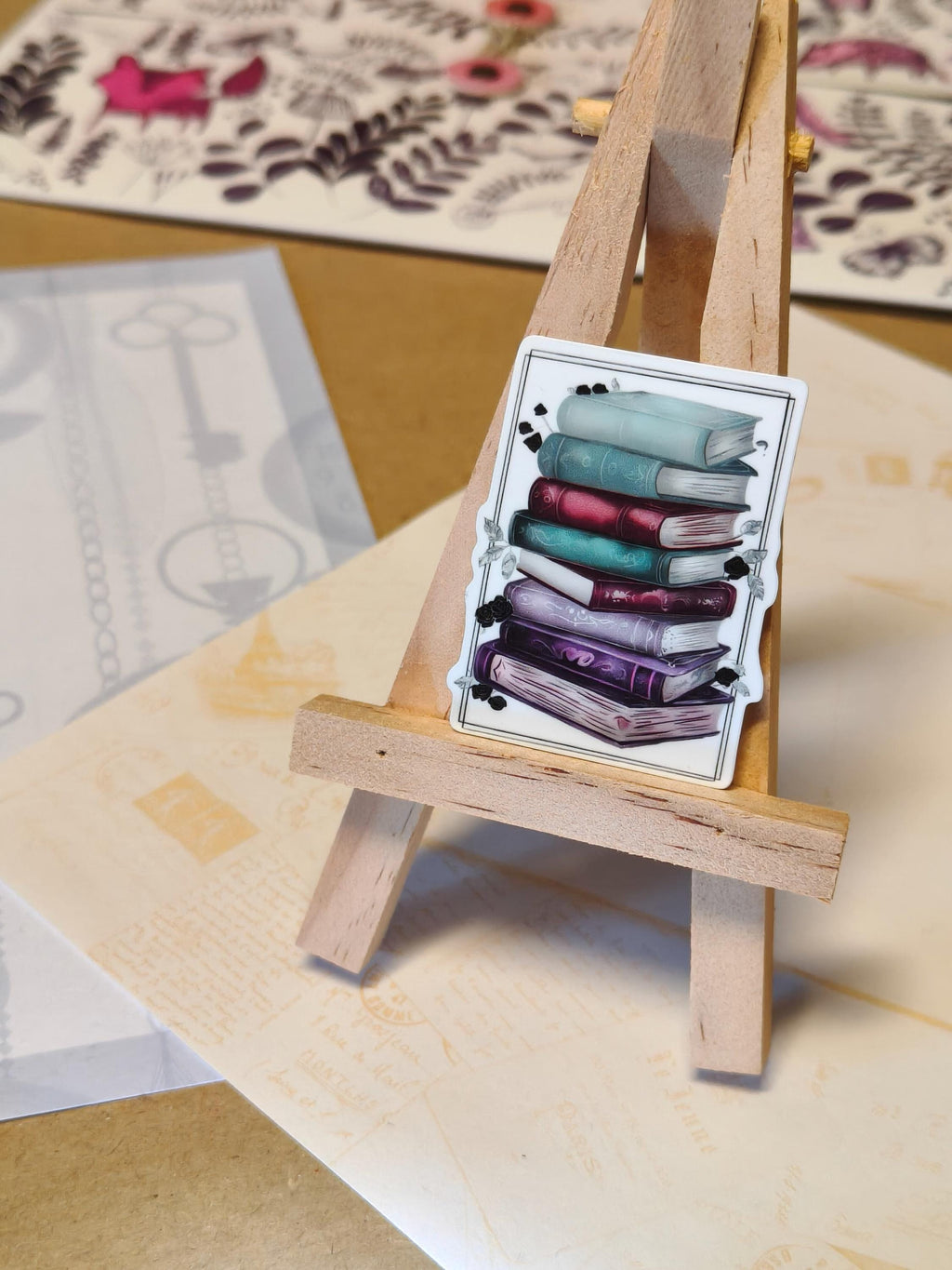 Vinyl Gothic Sticker - Book Stack - Colourful books - Matte Laminated Sticker - Handmade - Water resistant