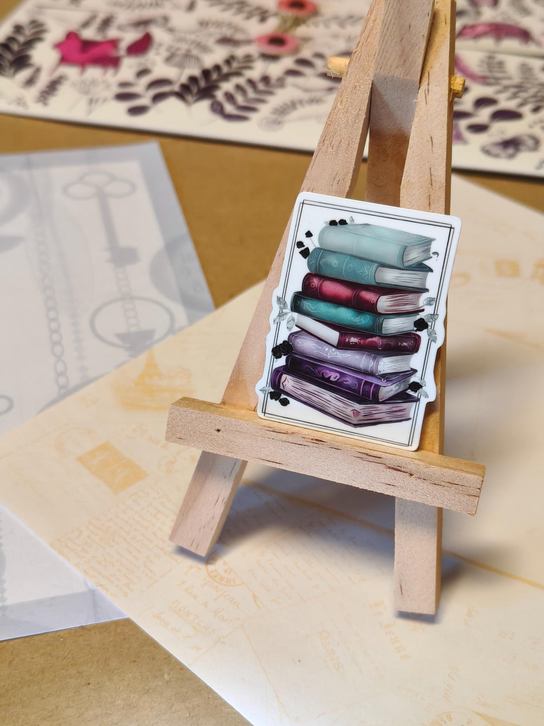 Vinyl Gothic Sticker - Book Stack - Colourful books - Matte Laminated Sticker - Handmade - Water resistant
