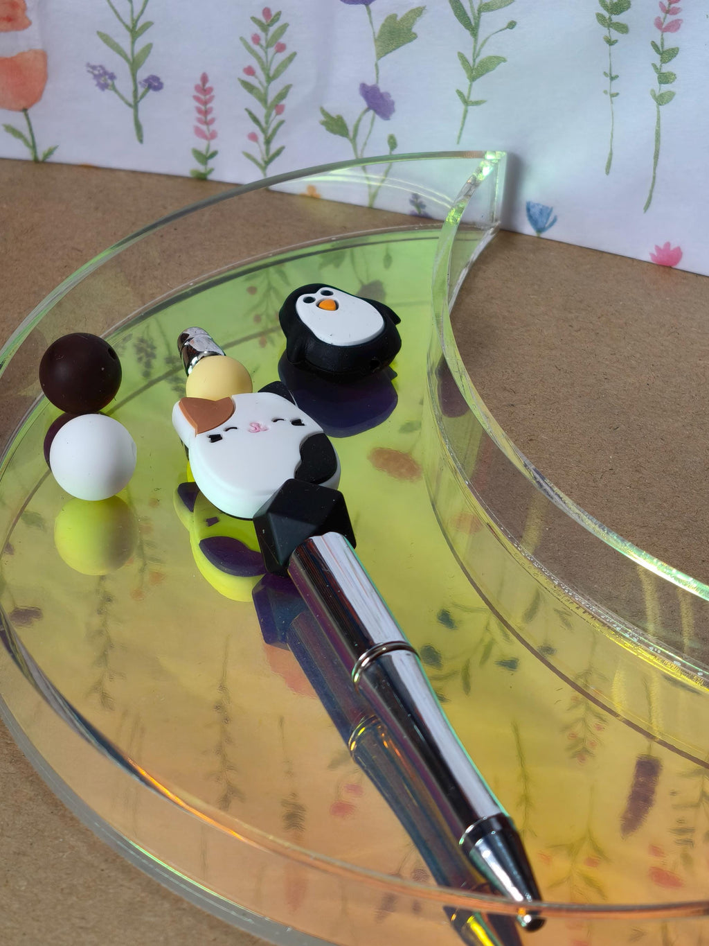 Silicone Beadable Pen Kit - Mix and Match Beads - Changeable - Cute Cat Penguin