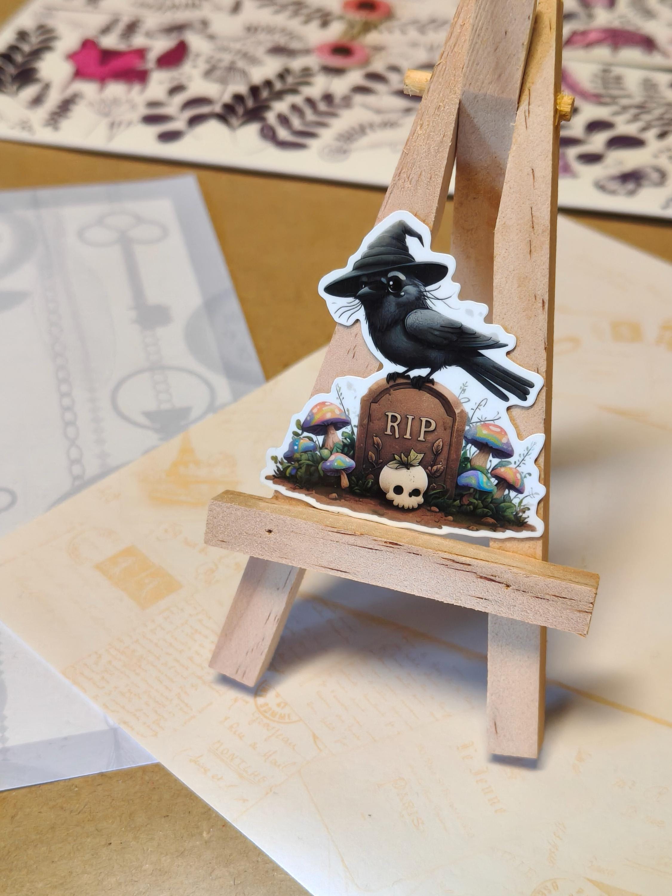 Vinyl Gothic Sticker - Graveyard Crow - Witchy bird - Matte Laminated Sticker - Handmade - Water resistant