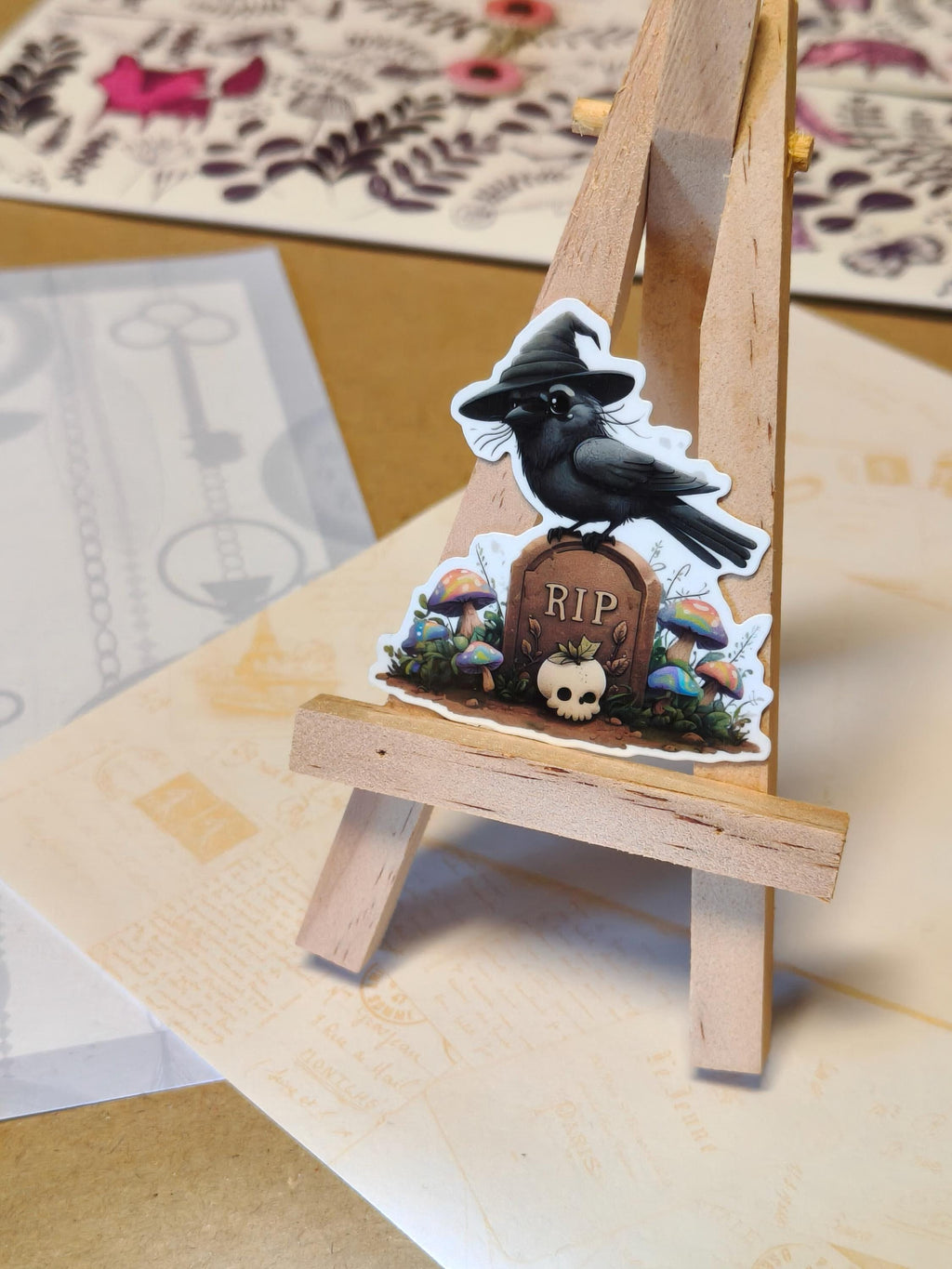 Vinyl Gothic Sticker - Graveyard Crow - Witchy bird - Matte Laminated Sticker - Handmade - Water resistant