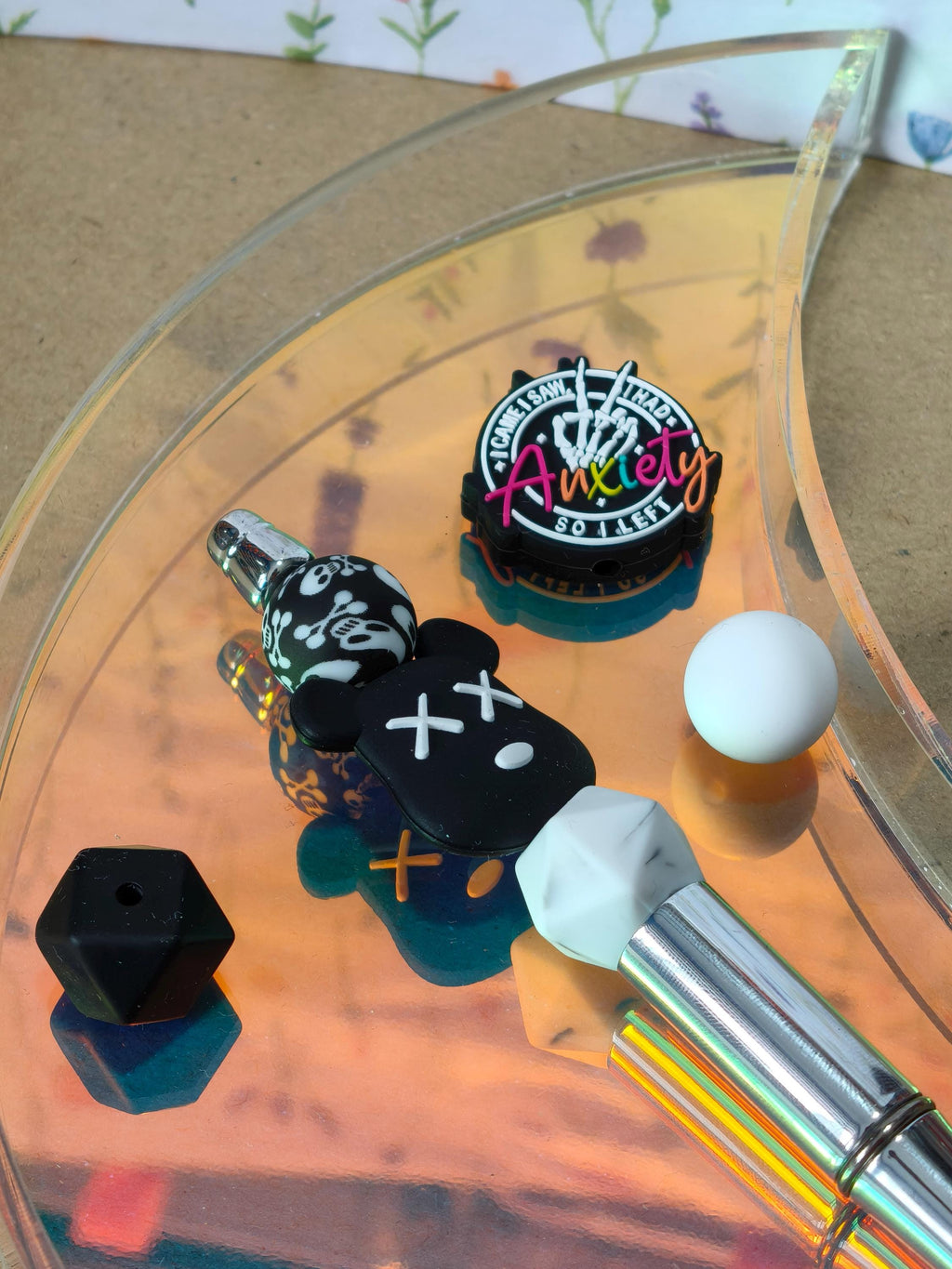 Silicone Beadable Pen Kit - Mix and Match Beads - Changeable - Punk Anxiety Bear