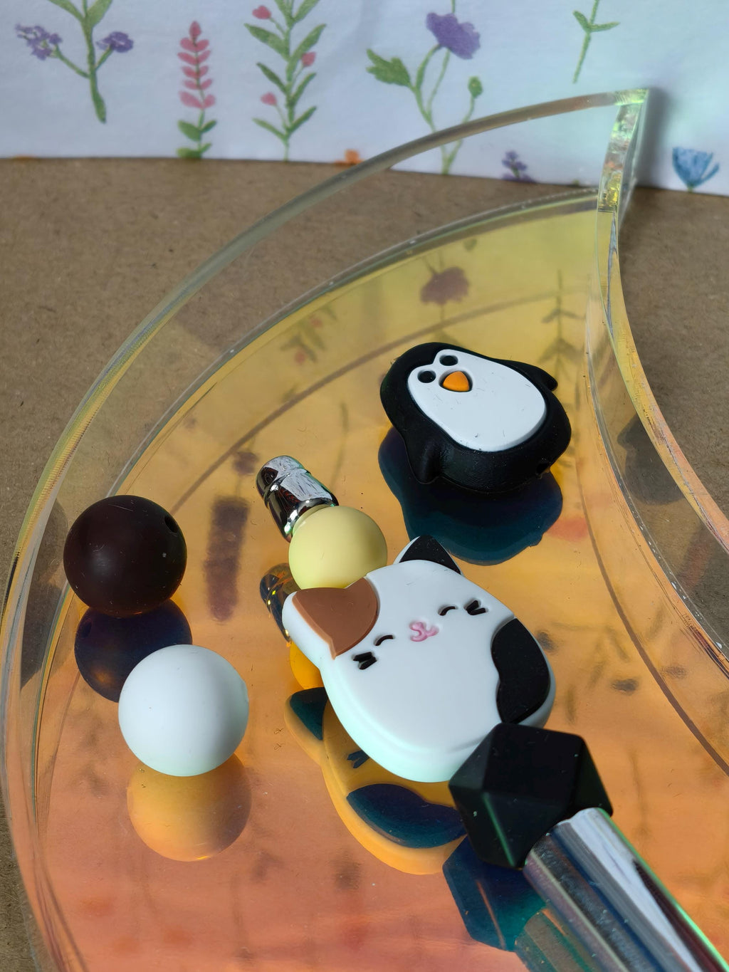 Silicone Beadable Pen Kit - Mix and Match Beads - Changeable - Cute Cat Penguin