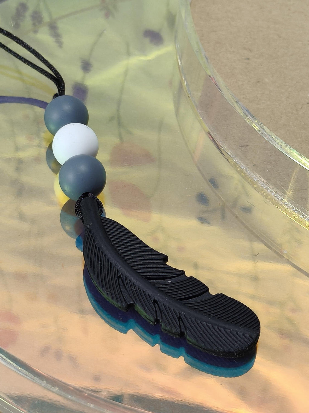 Handmade Silicone Beaded Necklace - Chewelry - Stim - Black Feather