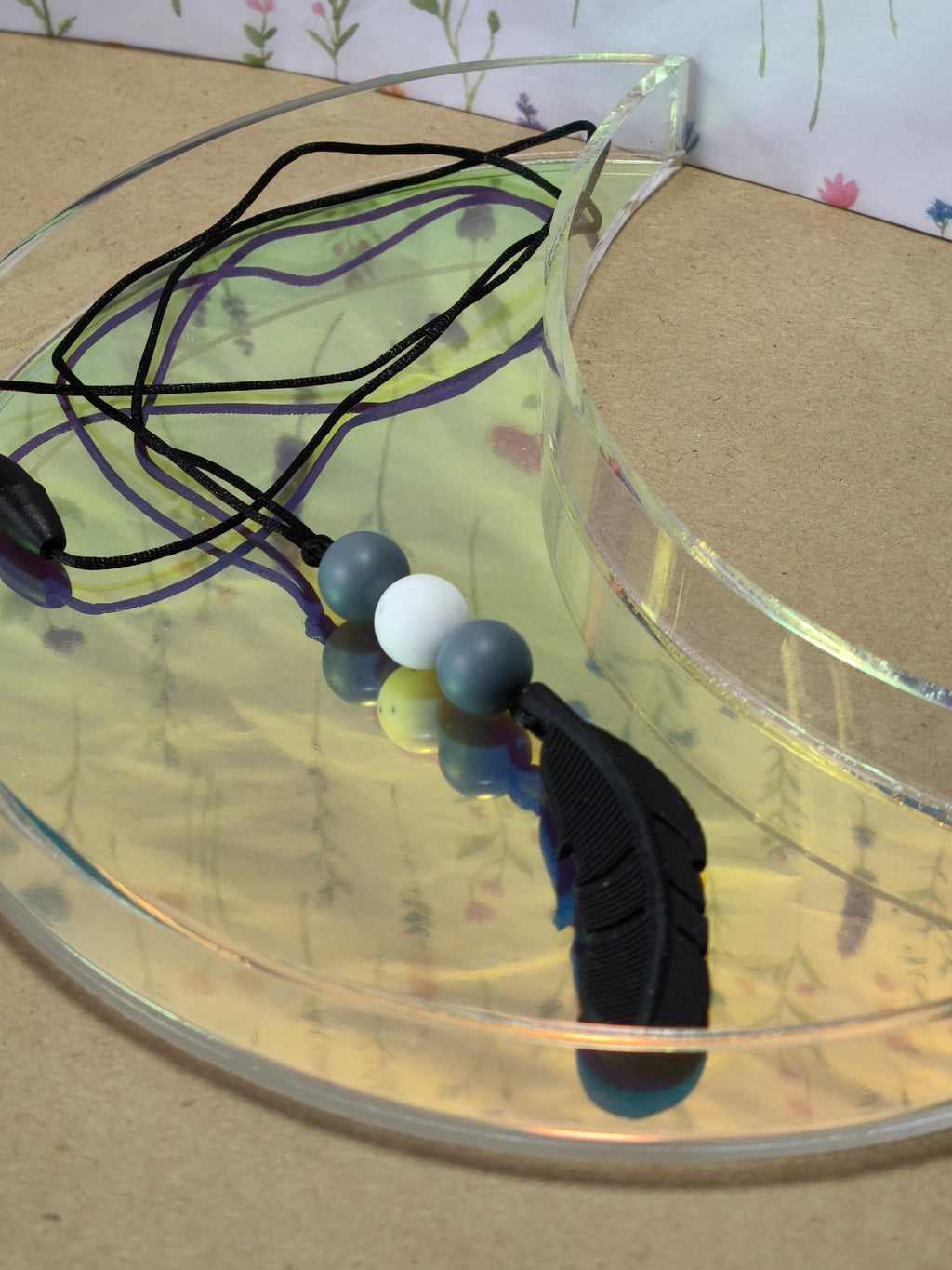 Handmade Silicone Beaded Necklace - Chewelry - Stim - Black Feather