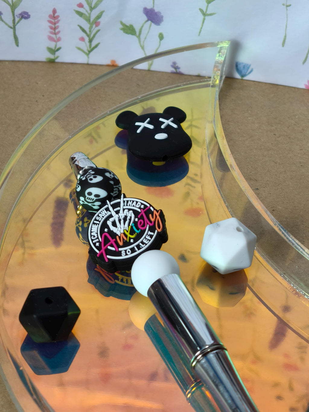 Silicone Beadable Pen Kit - Mix and Match Beads - Changeable - Punk Anxiety Bear