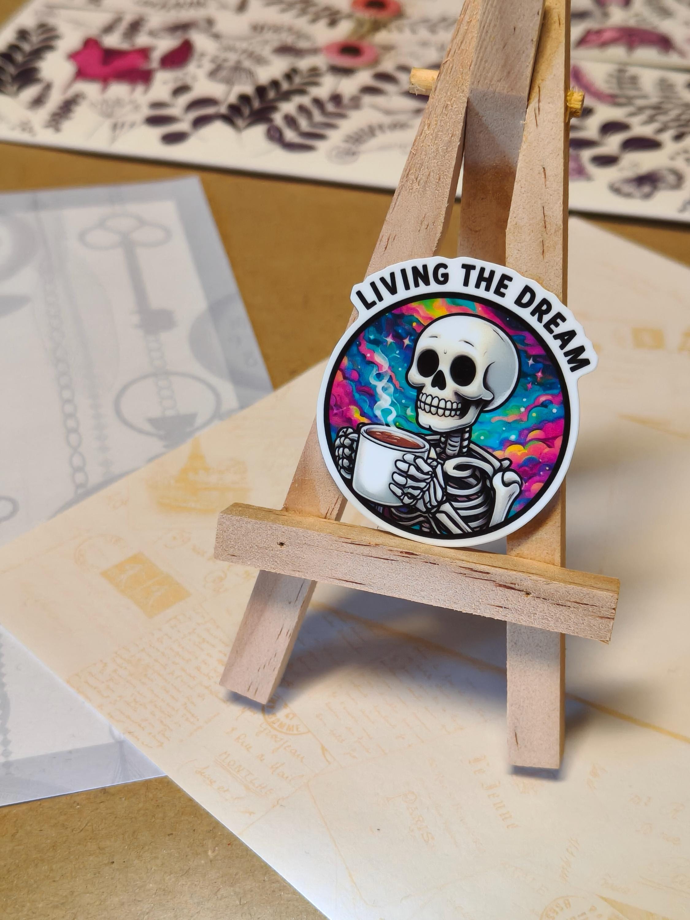 Vinyl Colourful Sticker Set - Hard Life - Tired, skeleton, coffee - Matte Laminated Stickers - Handmade - Water resistant