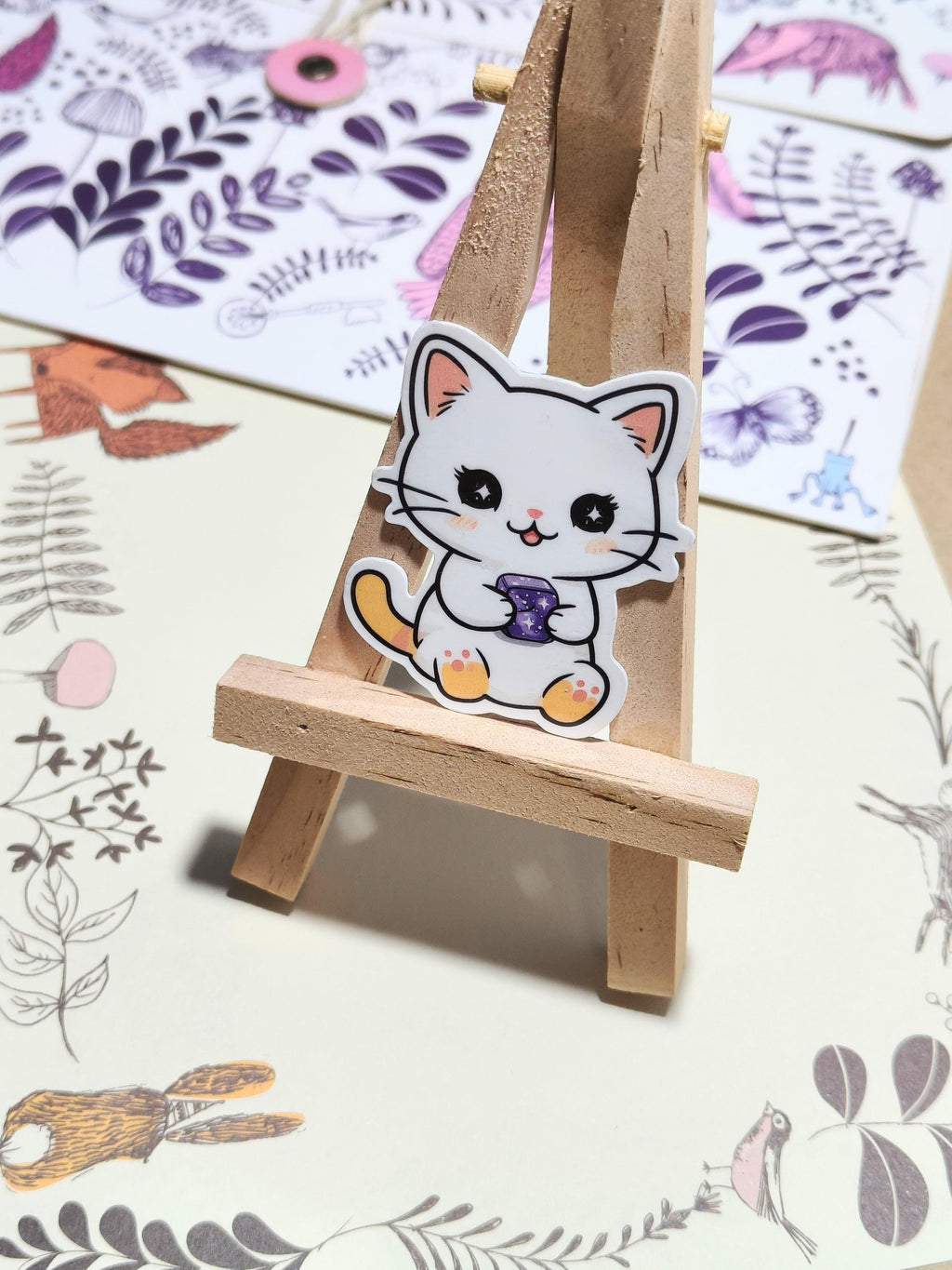 Vinyl Fidget Sticker - Cat with fidget squish cube - Autism ADHD - Handmade - Water Resistant