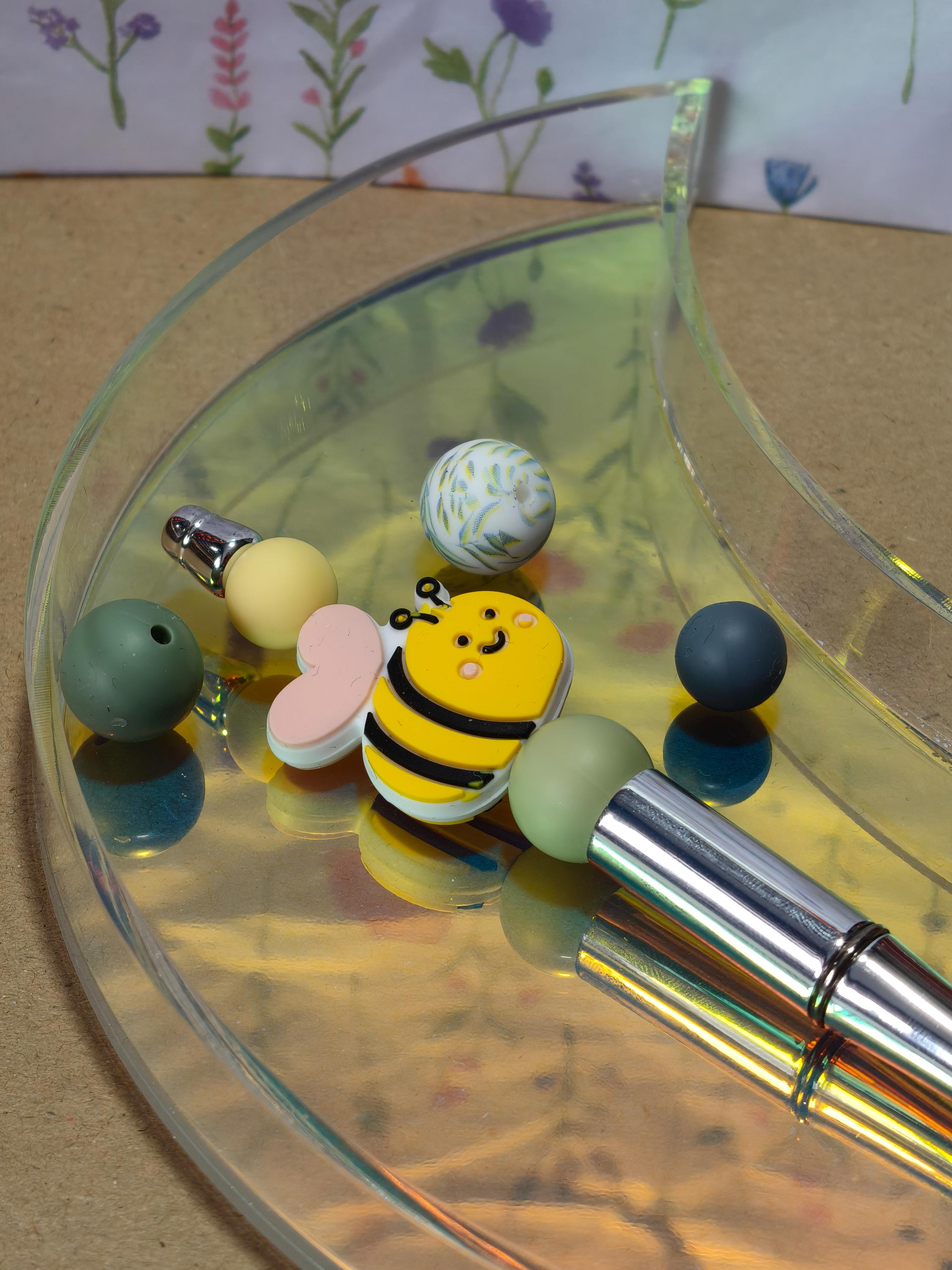 Silicone Beadable Pen Kit - Mix and Match Beads - Changeable - Bee