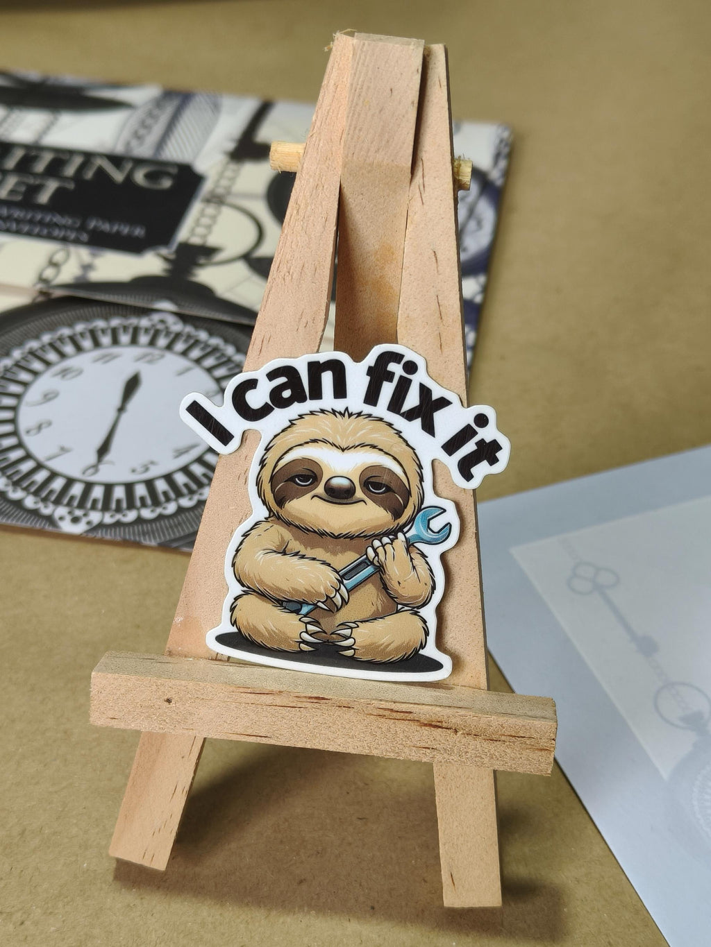 Vinyl Sloth Sticker - I Can Fix It - Sloth mechanic matte single sticker DIY - Handmade Water Resistant