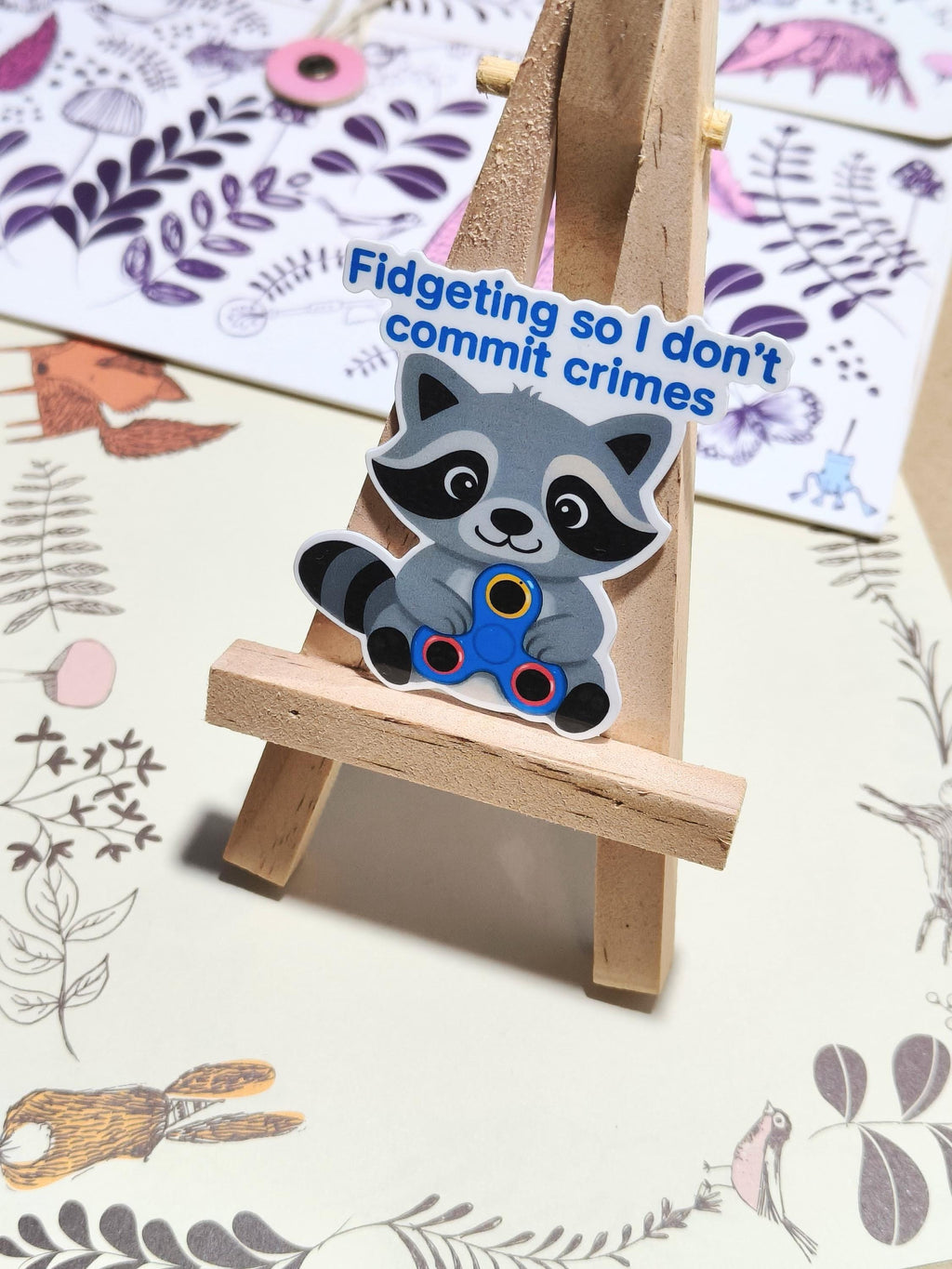 Vinyl Fidget Sticker - Fidget raccoon - Autism ADHD - Handmade - Water Resistant