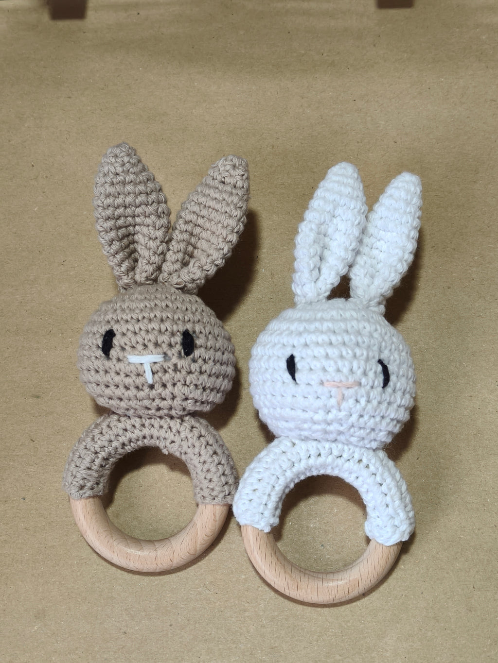 Bunny Crochet Rattle - Neutral - Wooden