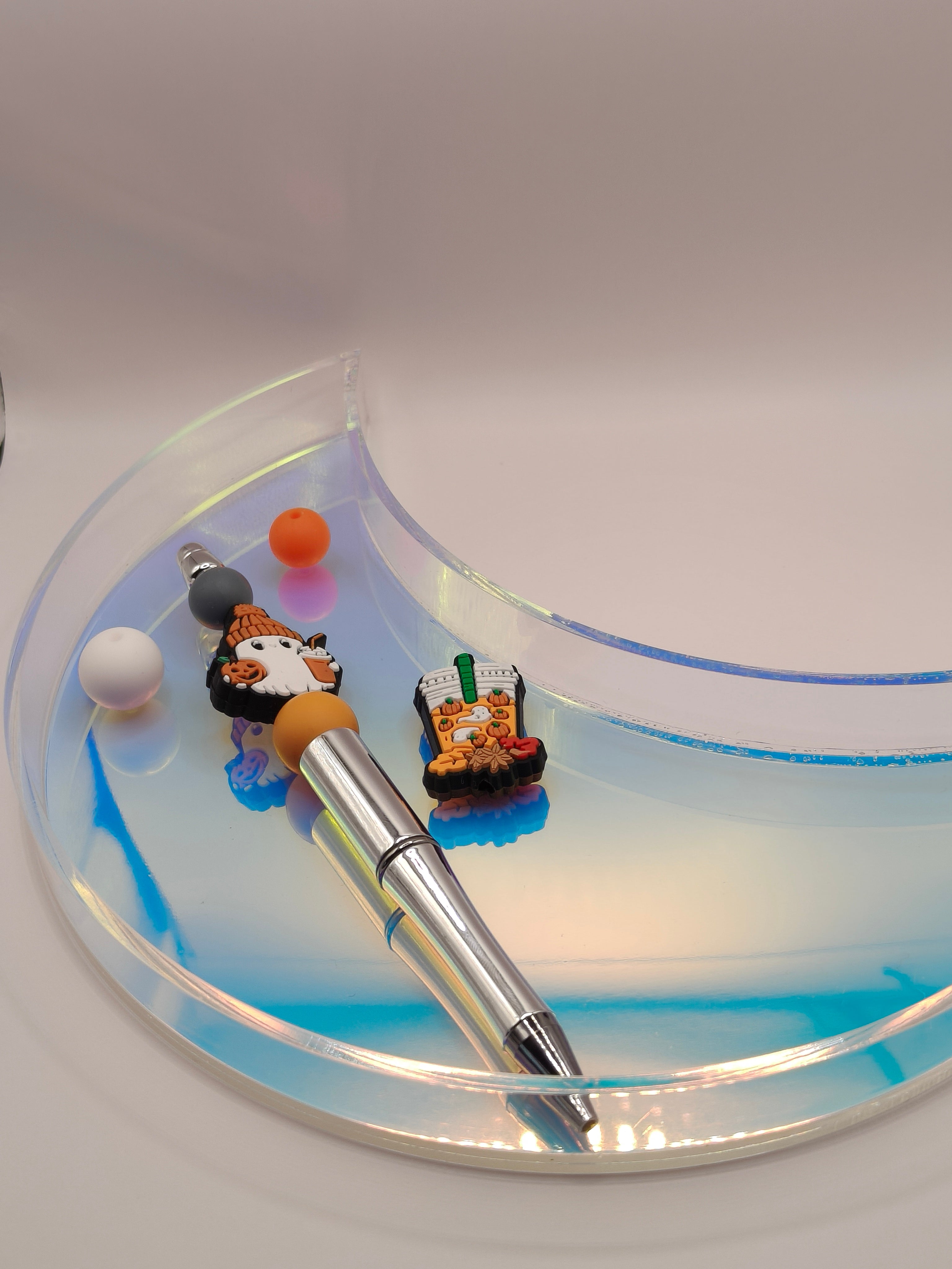 Handmade Silicone Beaded Chewelry Giftset - Necklace, Pen, Keychain - Stim - Coffee Ghost