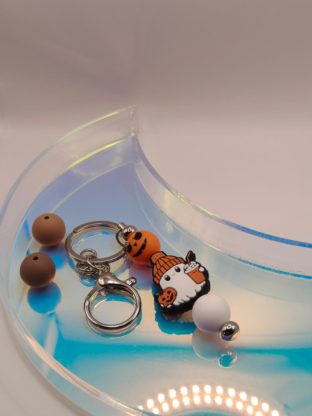 Handmade Silicone Beaded Chewelry Giftset - Necklace, Pen, Keychain - Stim - Coffee Ghost