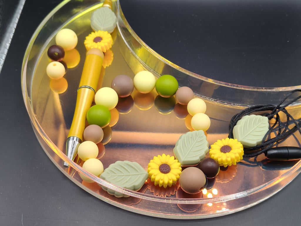 Handmade Silicone Beaded Chewelry Giftset - Necklace, Pen, Wristlet - Stim - Sunflower