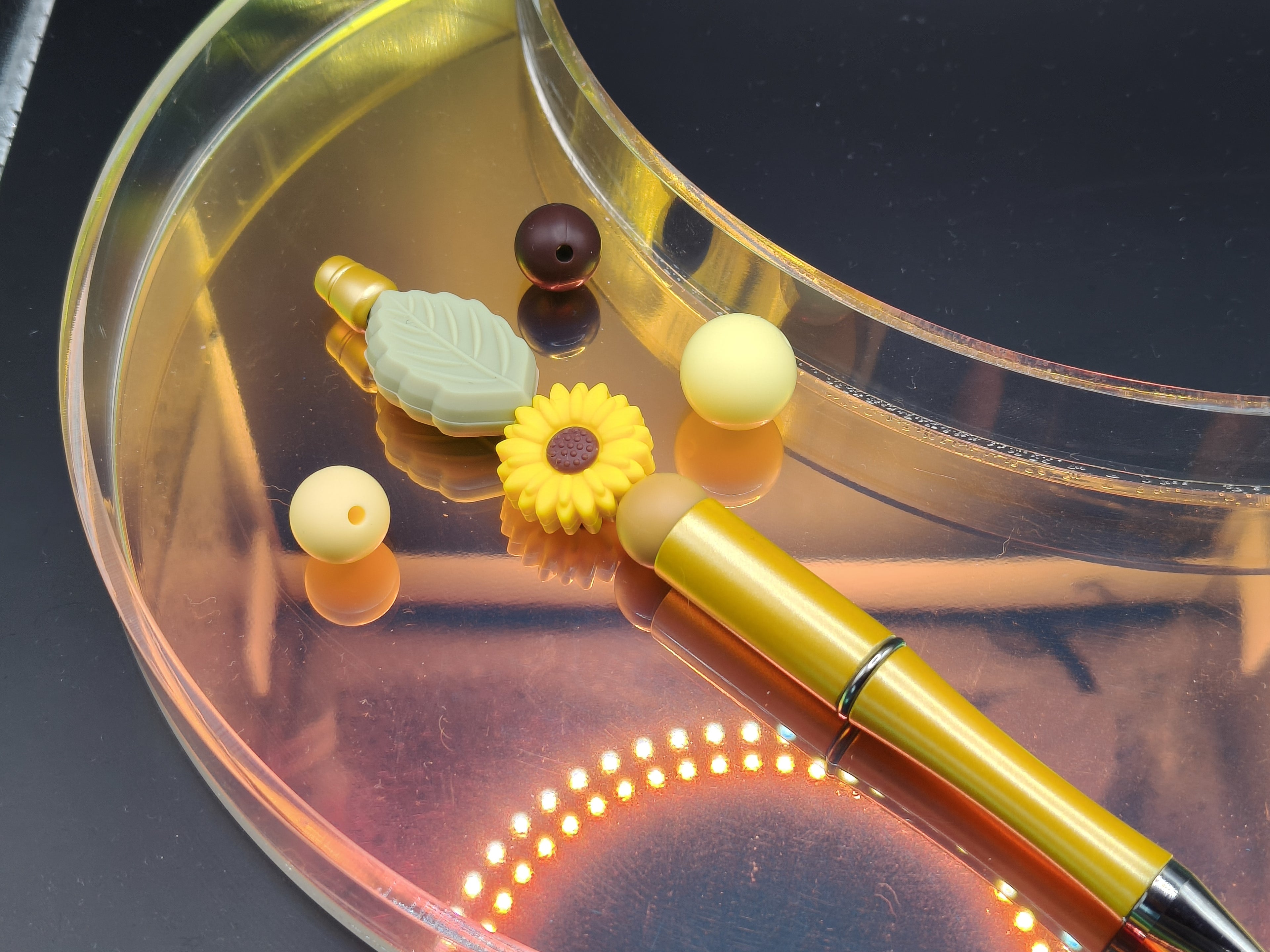 Handmade Silicone Beaded Chewelry Giftset - Necklace, Pen, Wristlet - Stim - Sunflower