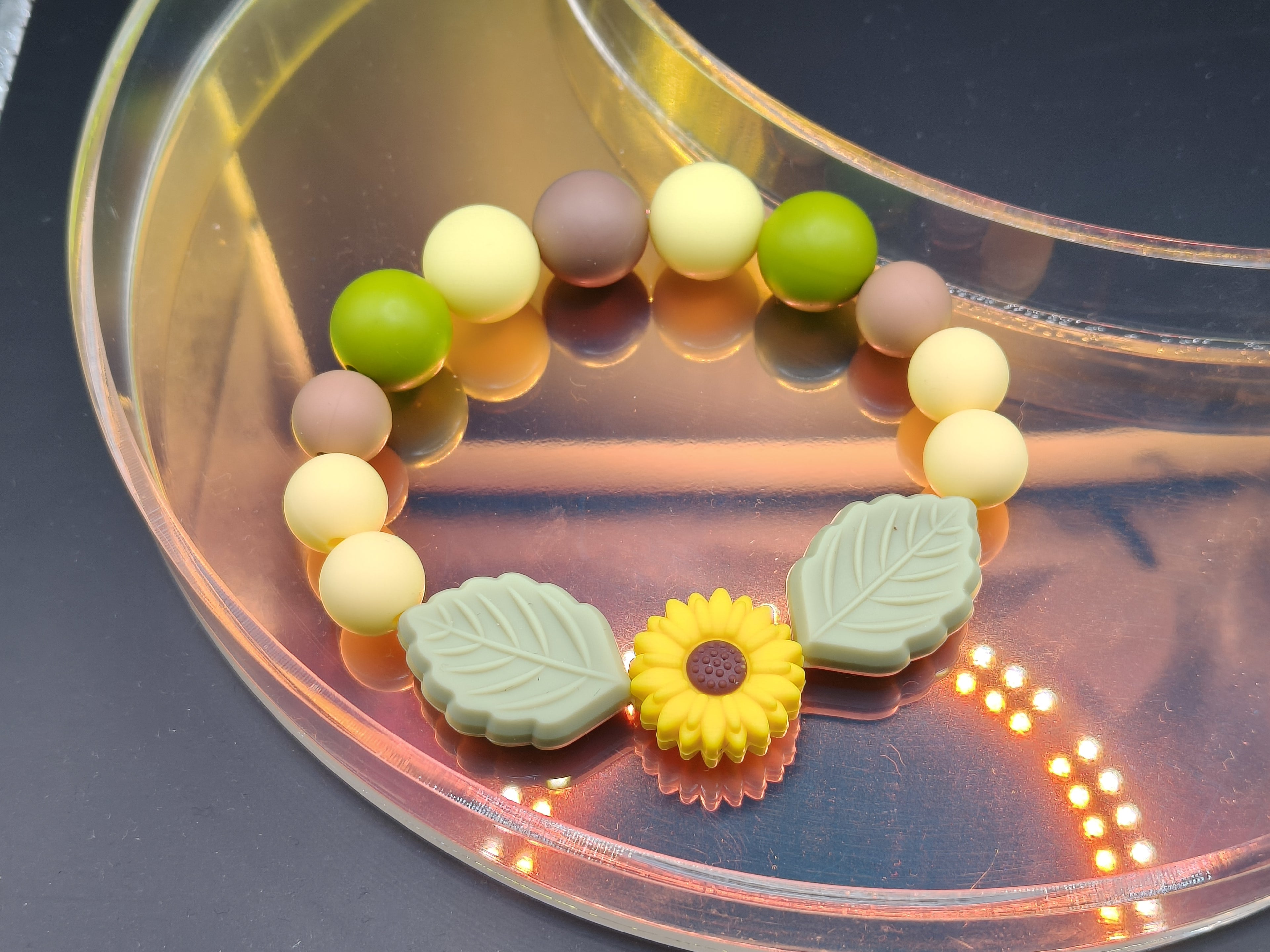 Handmade Silicone Beaded Chewelry Giftset - Necklace, Pen, Wristlet - Stim - Sunflower