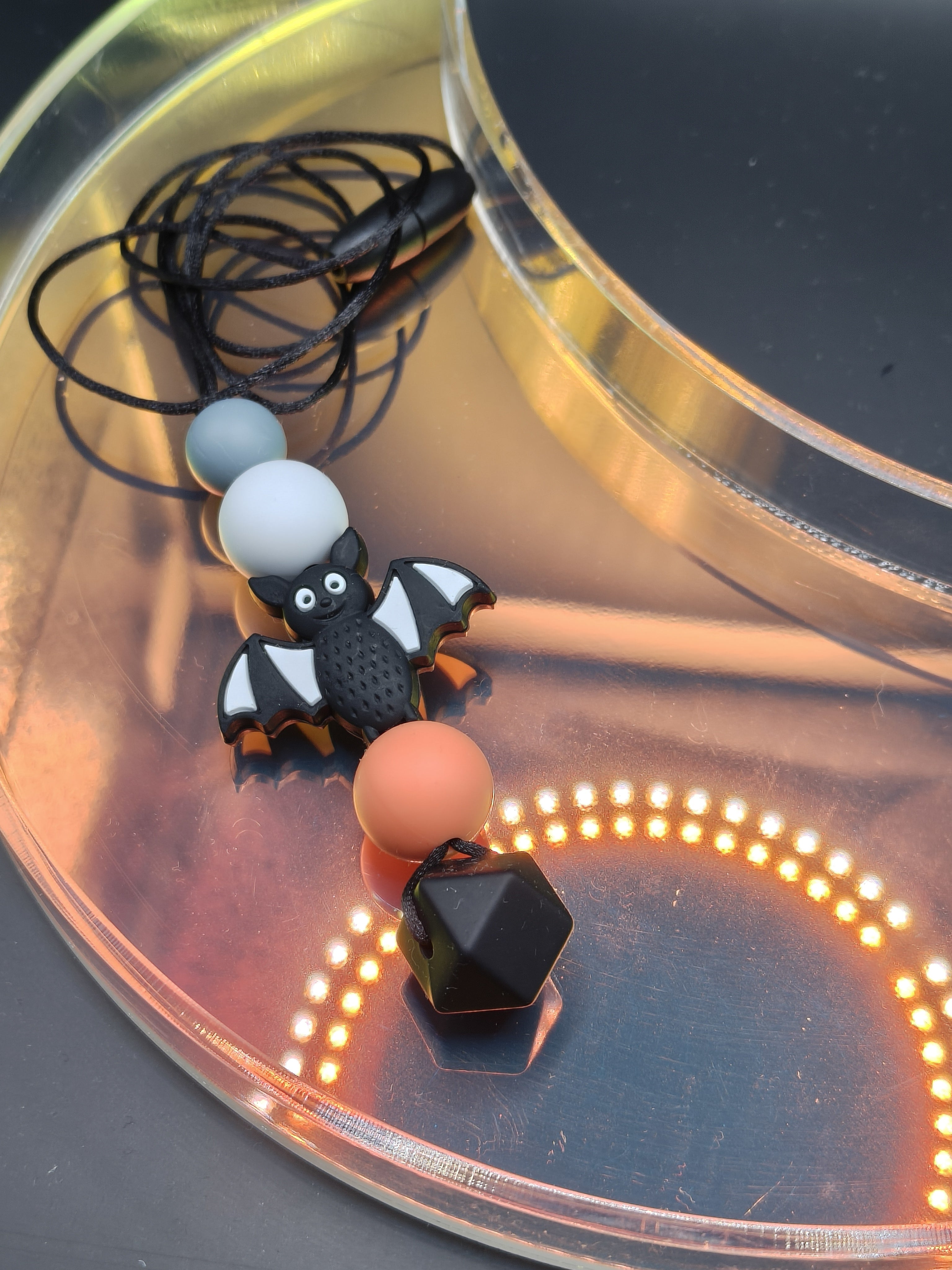 Handmade Silicone Beaded Necklace - Chewelry - Stim - Black Bat