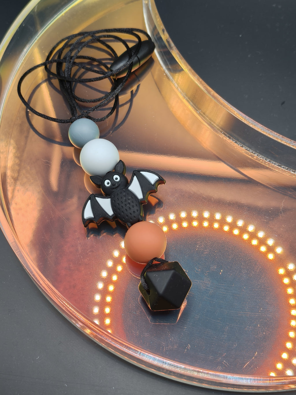 Handmade Silicone Beaded Necklace - Chewelry - Stim - Black Bat