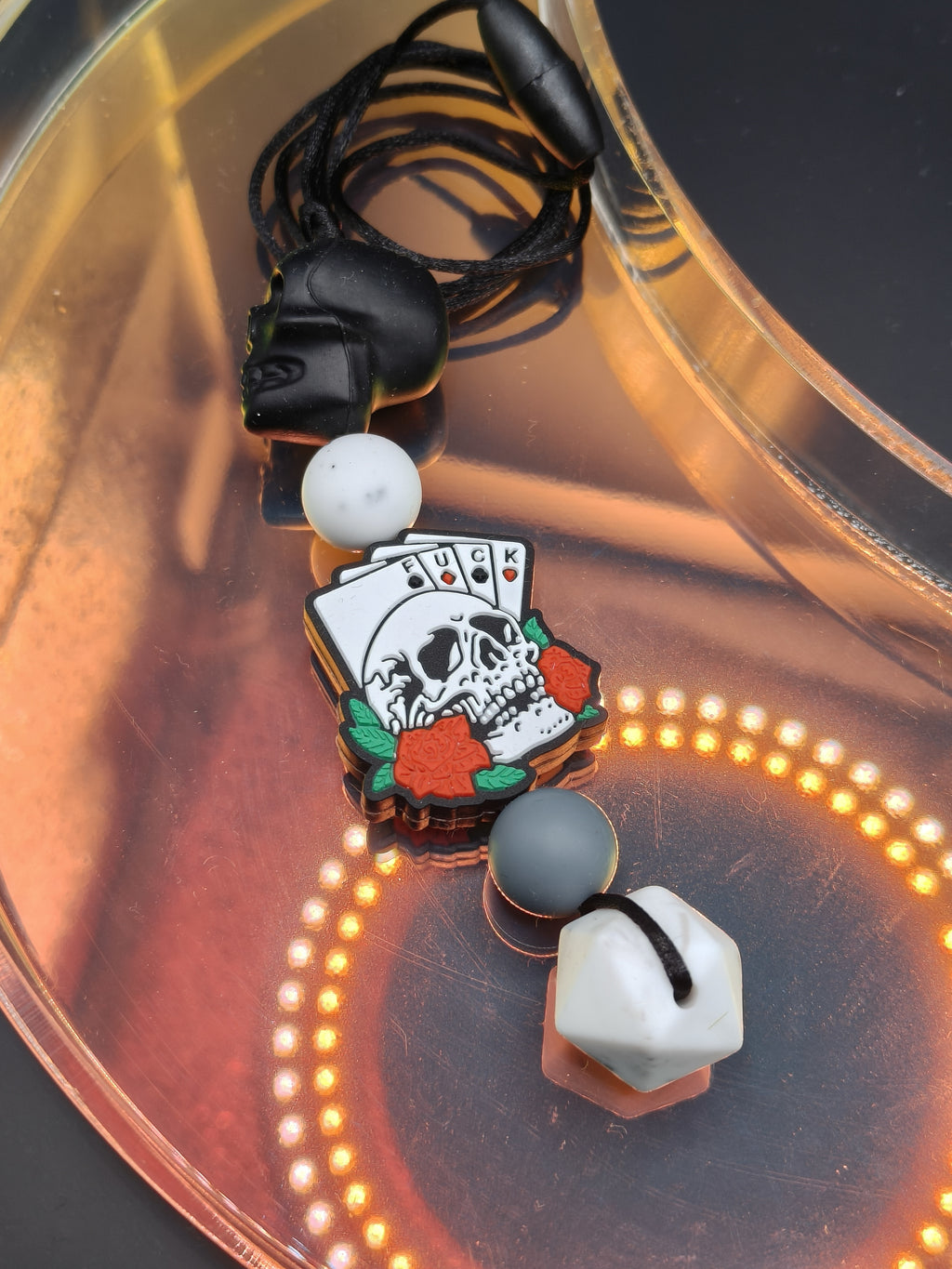 Mature - Handmade Silicone Beaded Necklace - Chewelry - Stim - Fuck Cards Skull