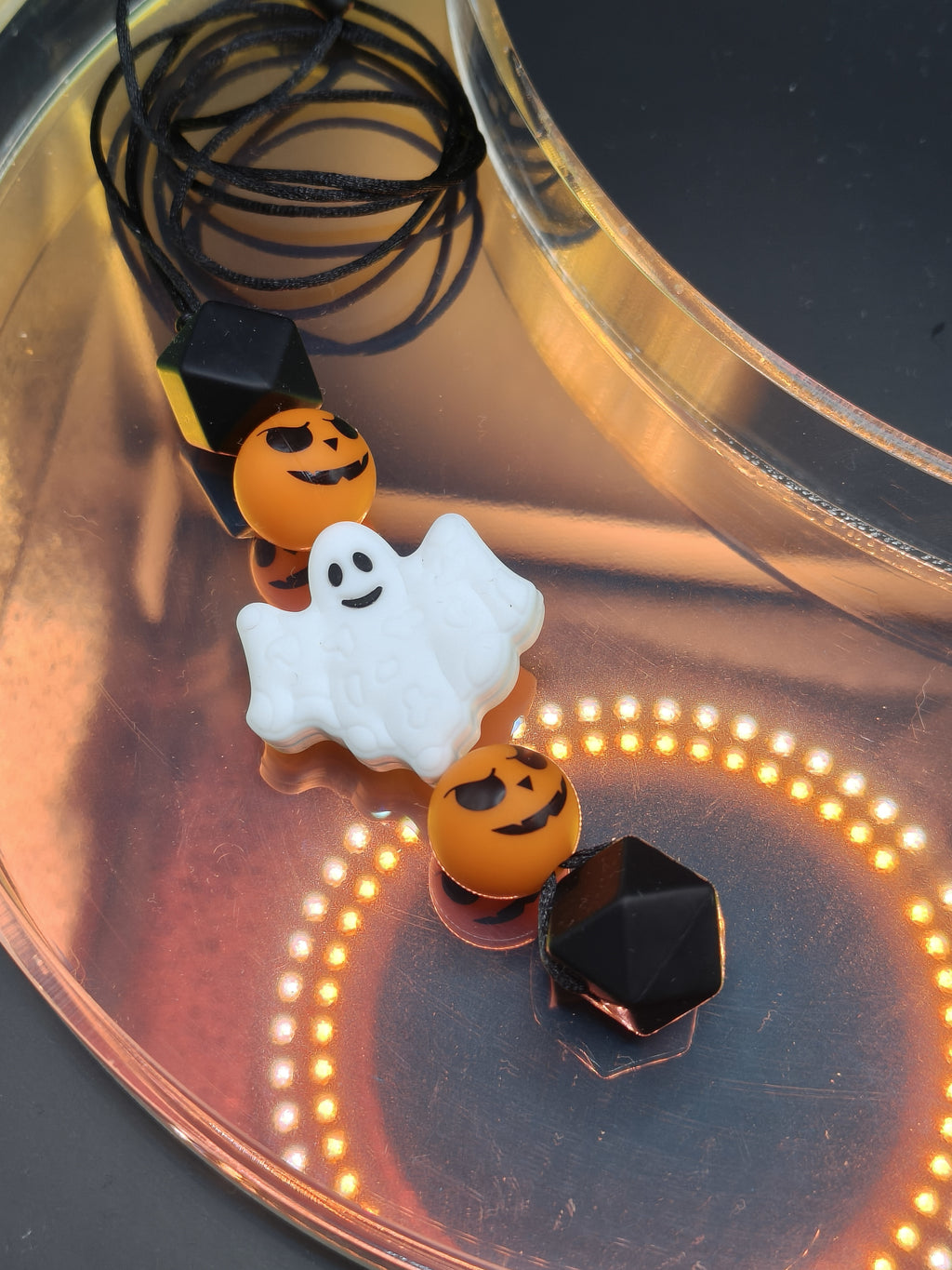 Handmade Silicone Beaded Necklace - Chewelry - Stim - Pumpkin Ghost
