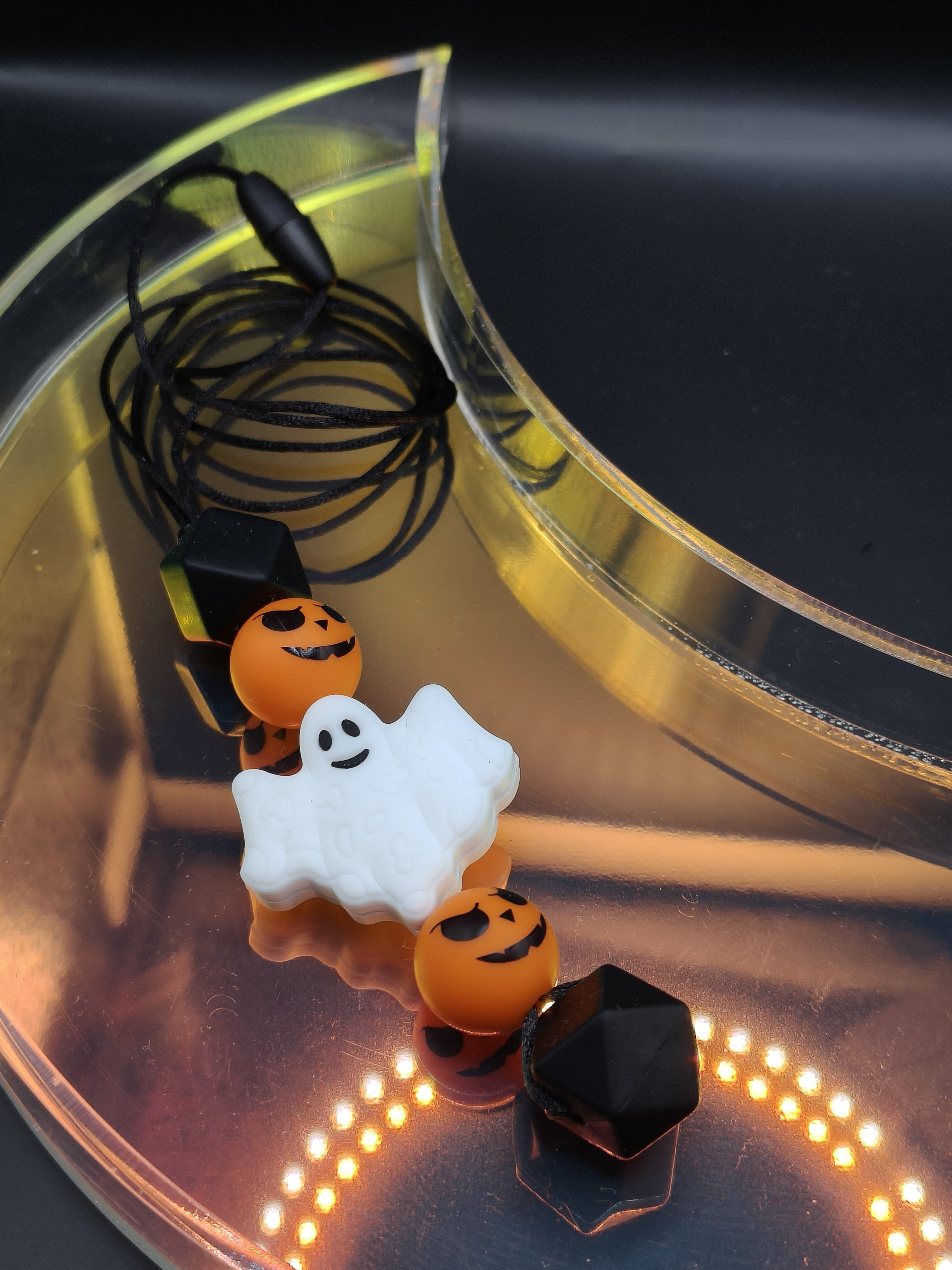 Handmade Silicone Beaded Necklace - Chewelry - Stim - Pumpkin Ghost
