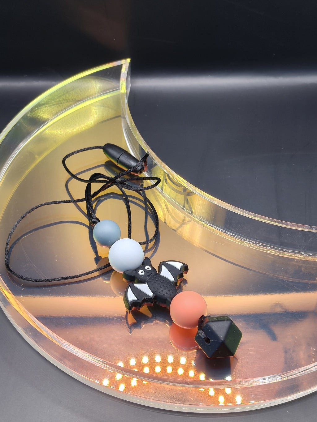 Handmade Silicone Beaded Necklace - Chewelry - Stim - Black Bat