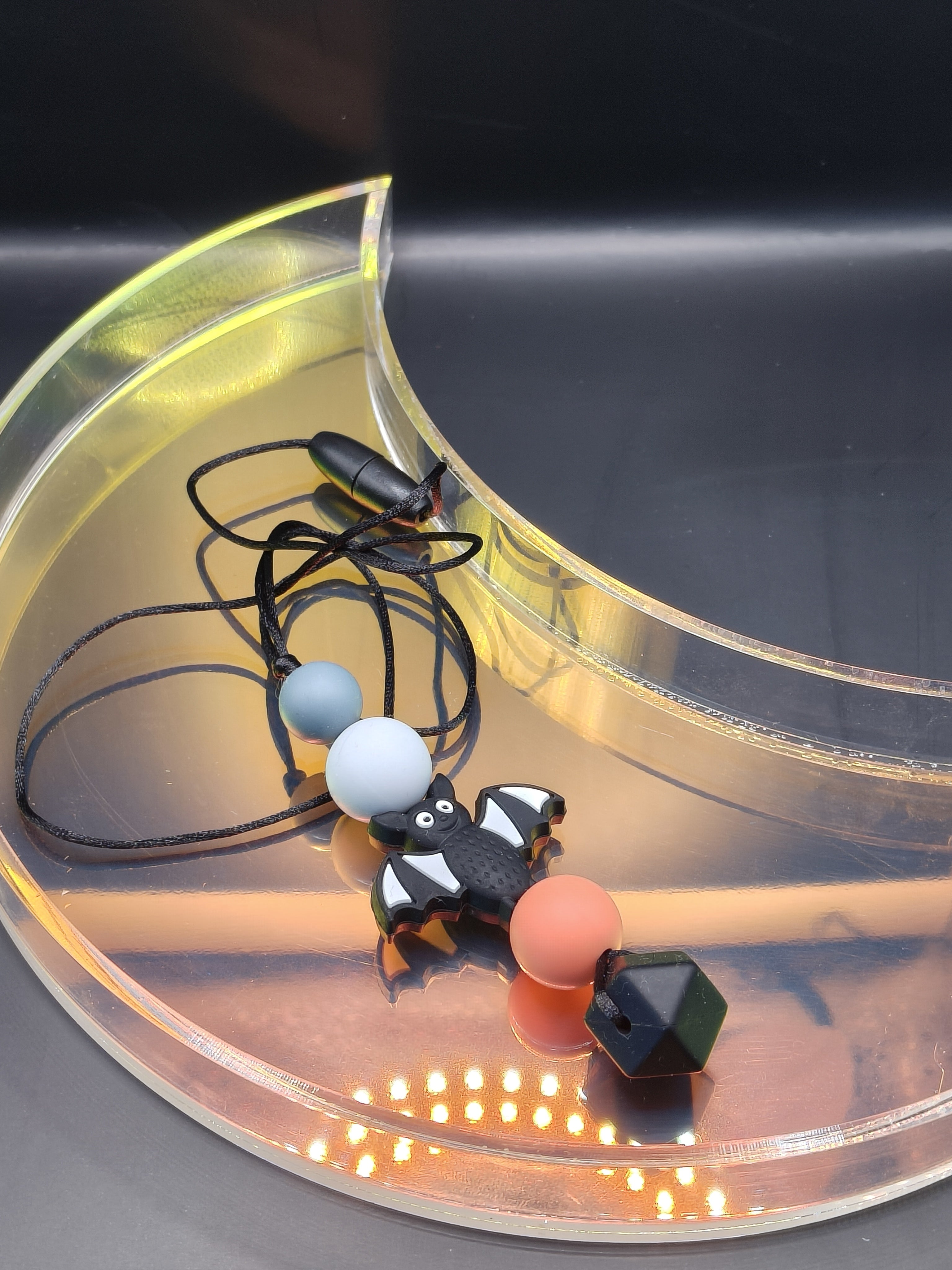 Handmade Silicone Beaded Necklace - Chewelry - Stim - Black Bat