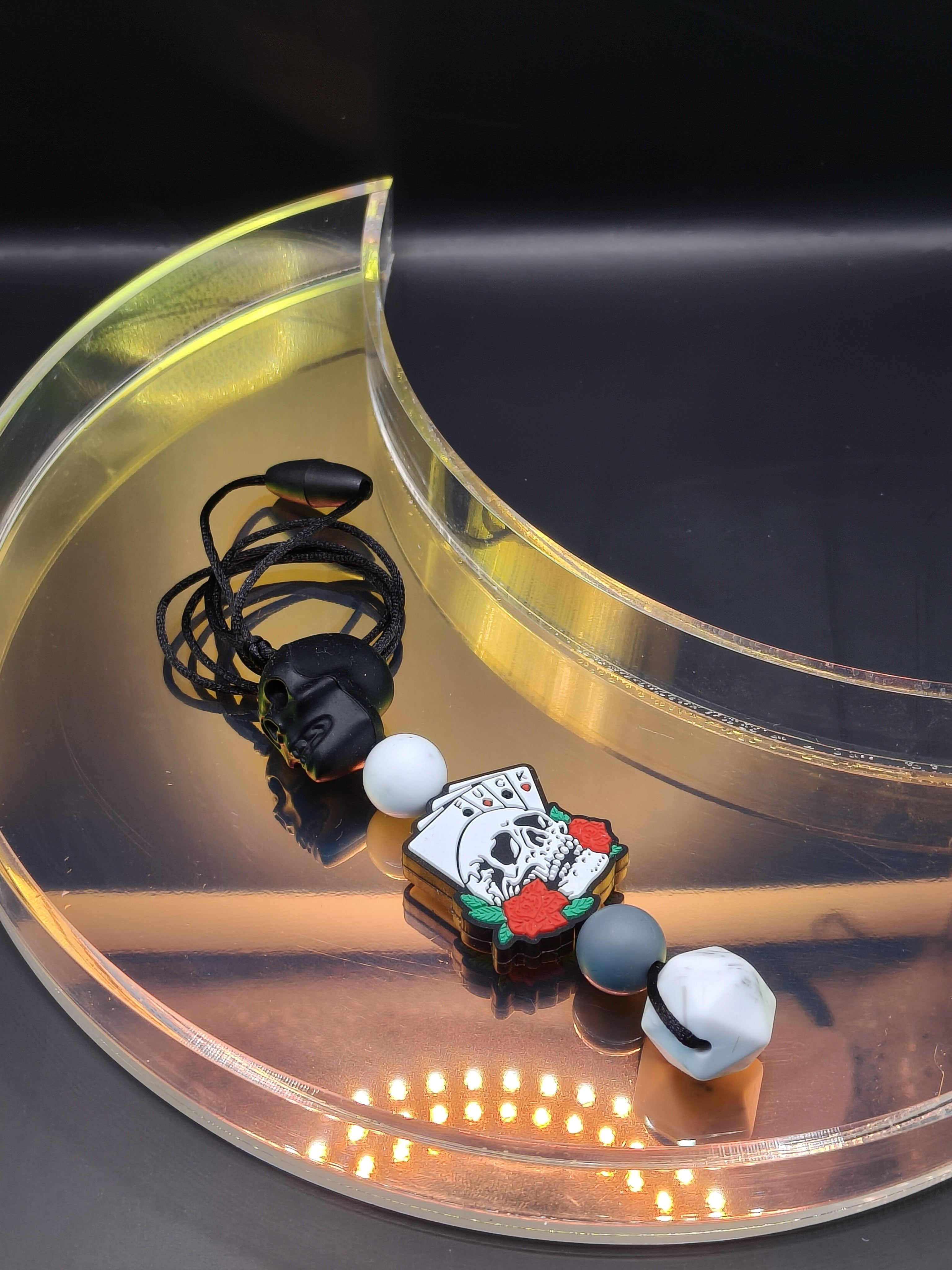 Mature - Handmade Silicone Beaded Necklace - Chewelry - Stim - Fuck Cards Skull