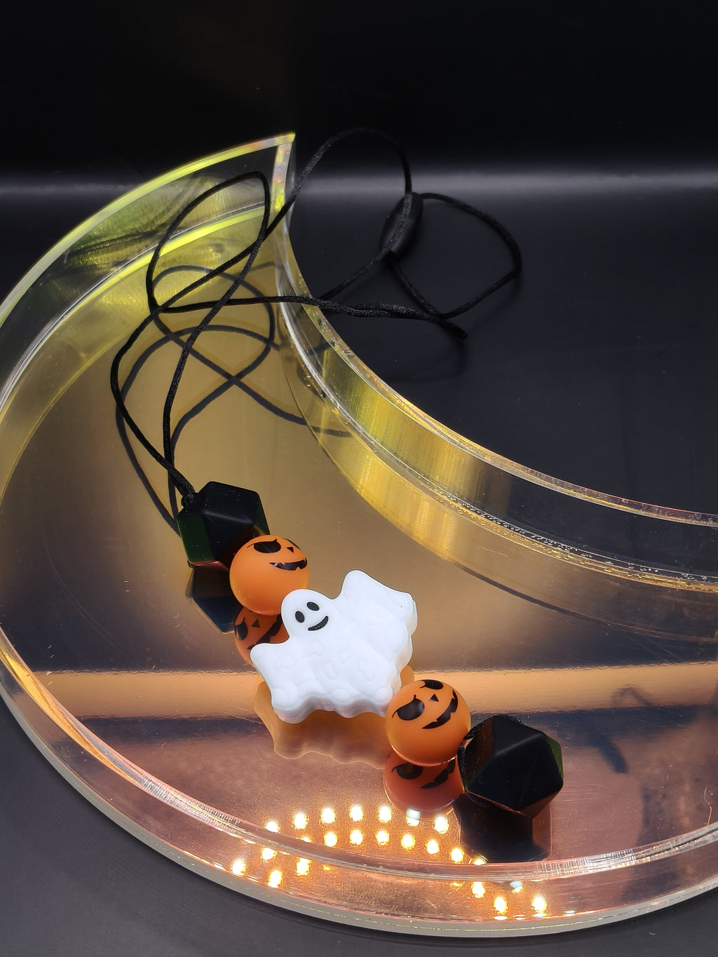 Handmade Silicone Beaded Necklace - Chewelry - Stim - Pumpkin Ghost