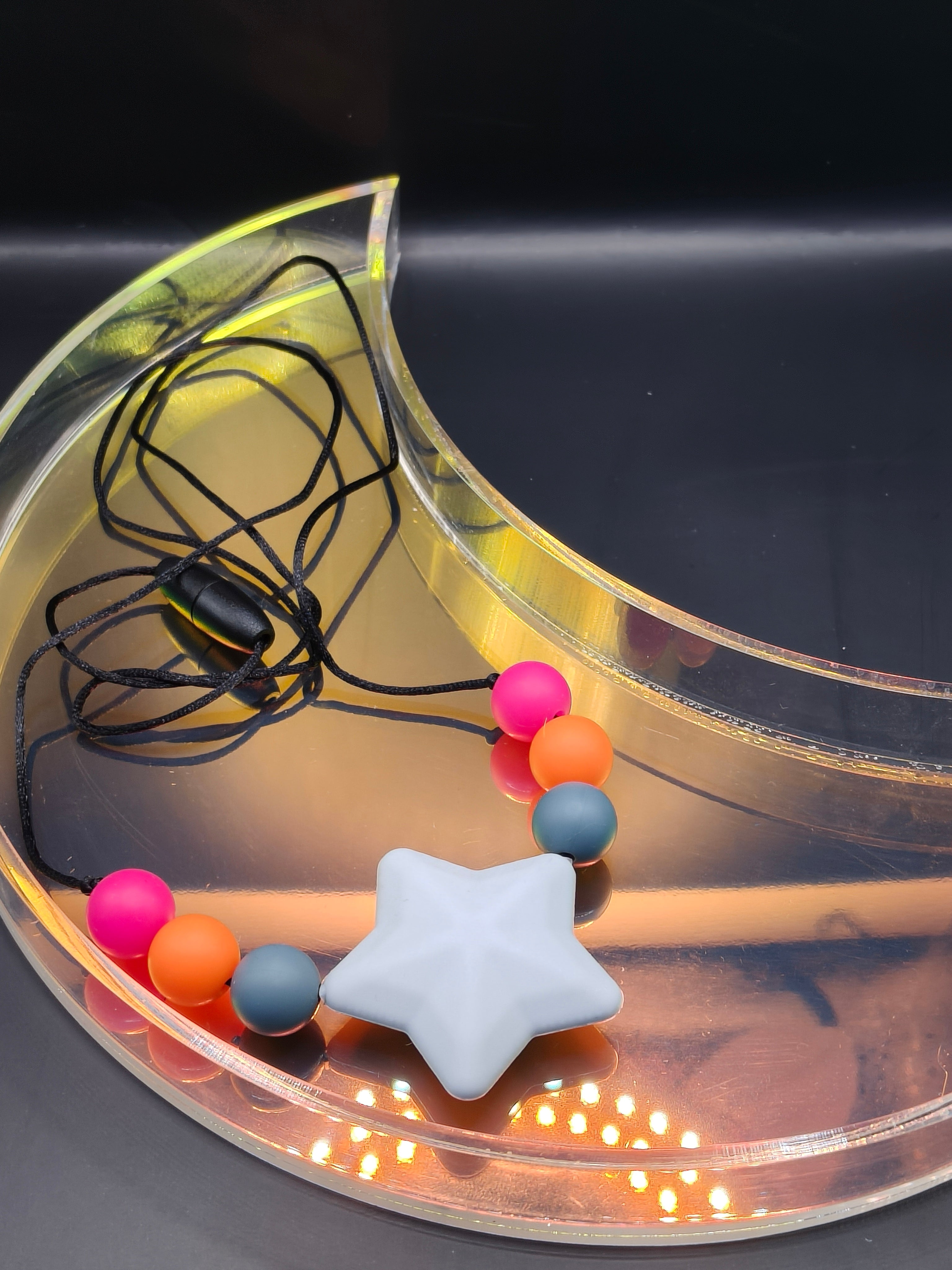 Handmade Silicone Beaded Necklace - Chewelry - Stim - Large Star Pink