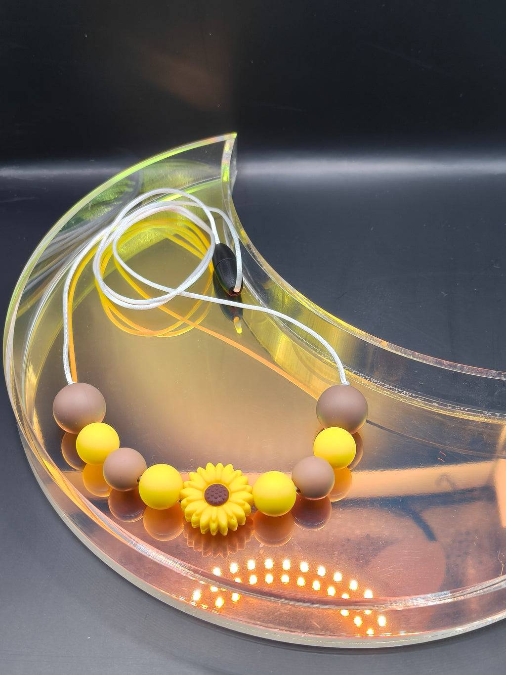 Handmade Silicone Beaded Necklace - Chewelry - Stim - Yellow Flower Beaded