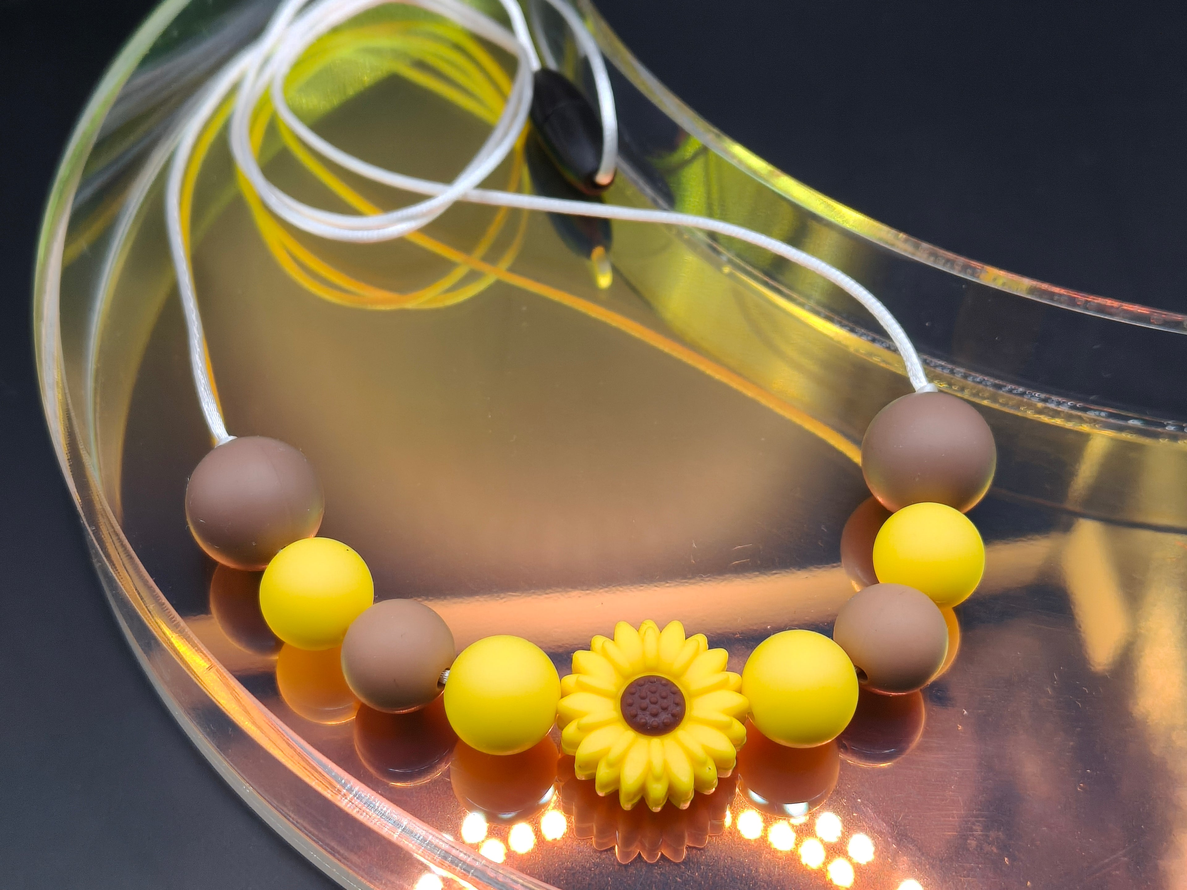 Handmade Silicone Beaded Necklace - Chewelry - Stim - Yellow Flower Beaded