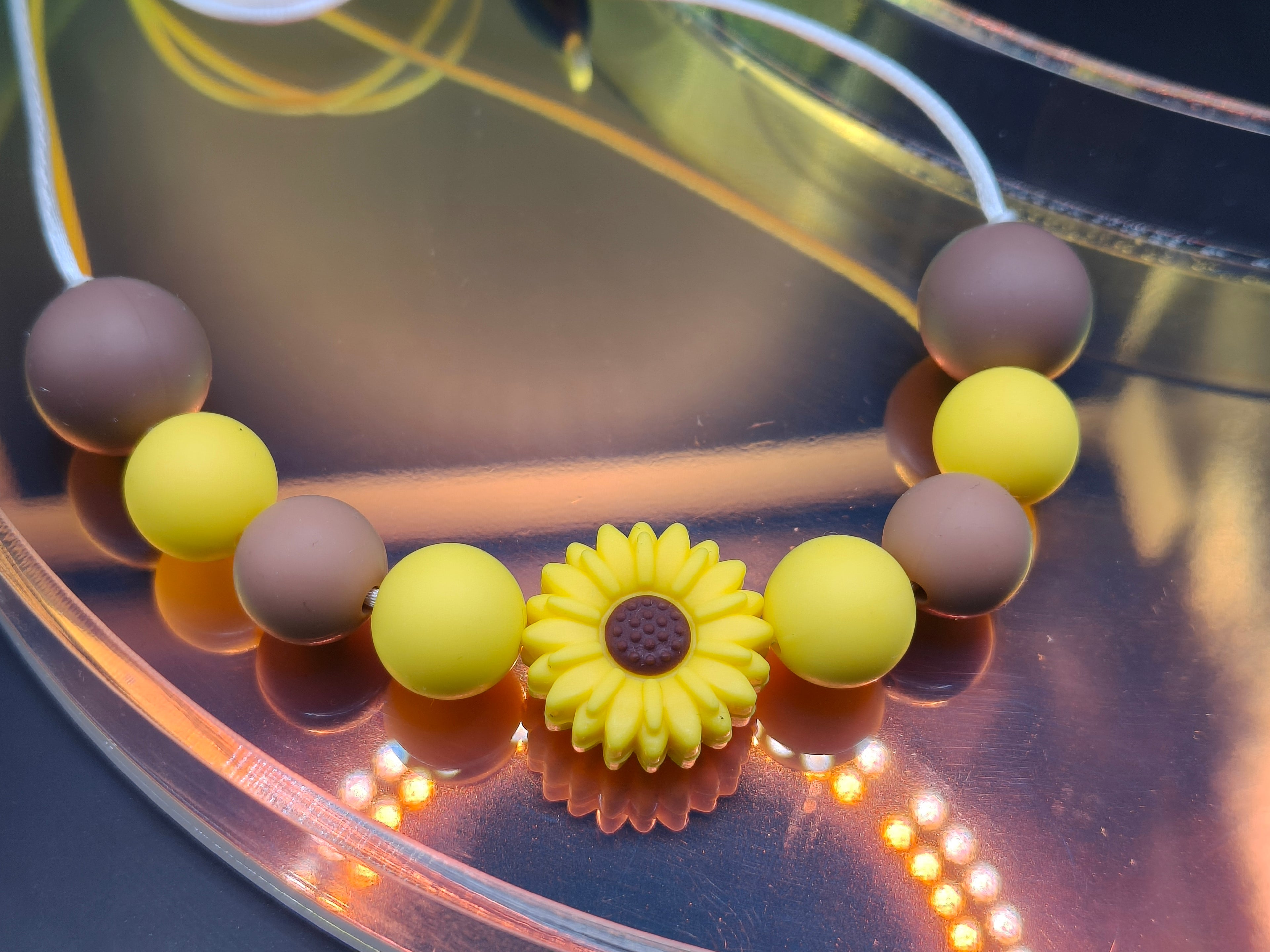 Handmade Silicone Beaded Necklace - Chewelry - Stim - Yellow Flower Beaded