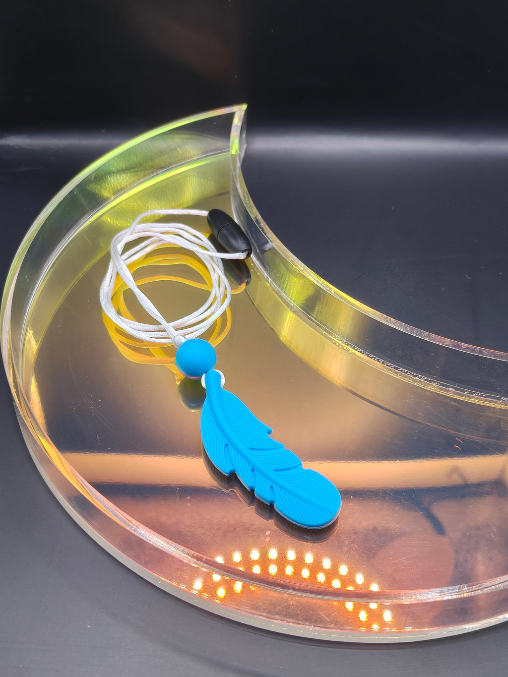 Handmade Silicone Beaded Necklace - Chewelry - Simple Feather Blue