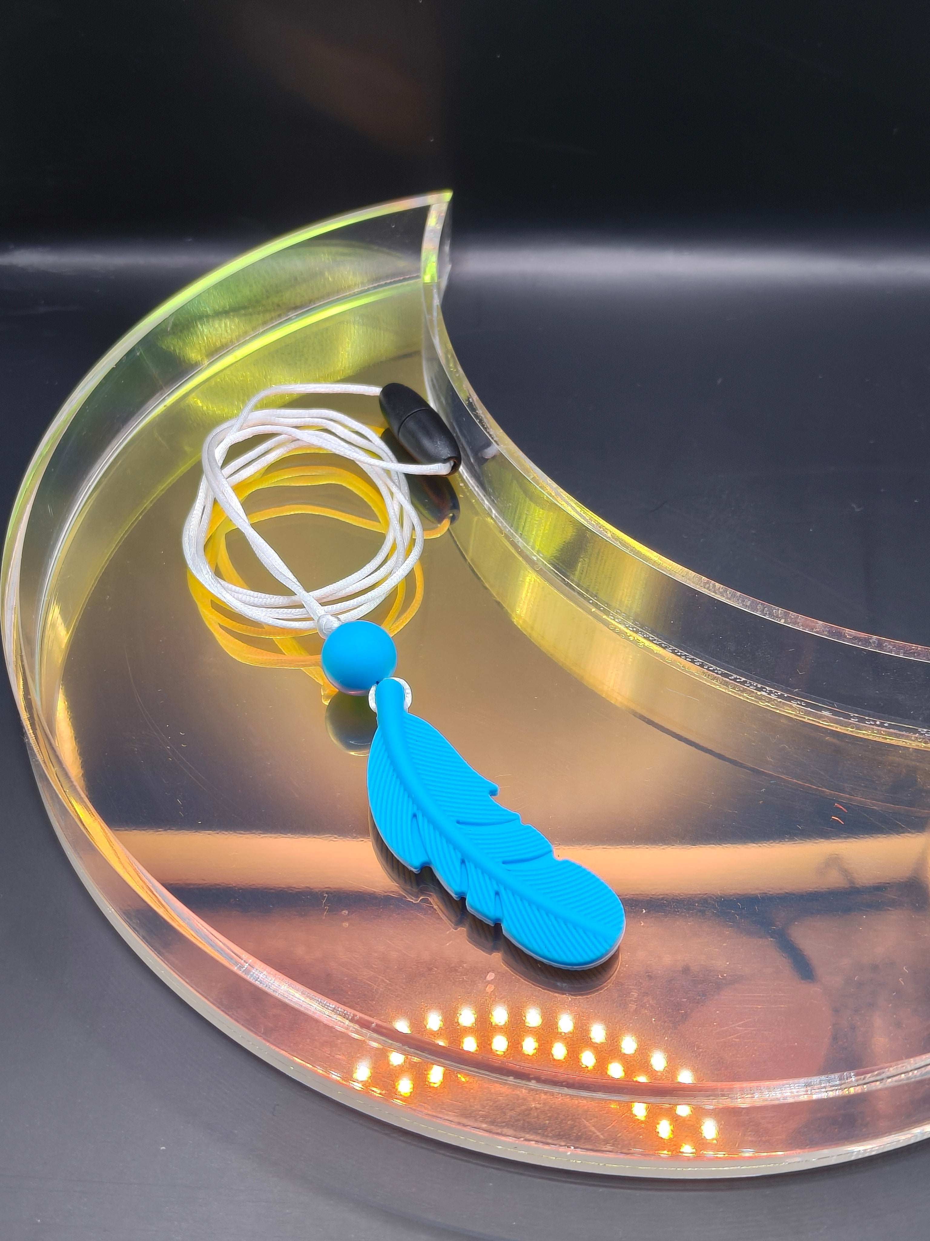 Handmade Silicone Beaded Necklace - Chewelry - Simple Feather Blue