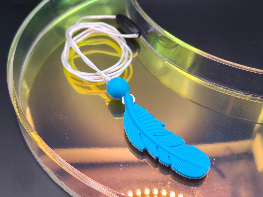 Handmade Silicone Beaded Necklace - Chewelry - Simple Feather Blue