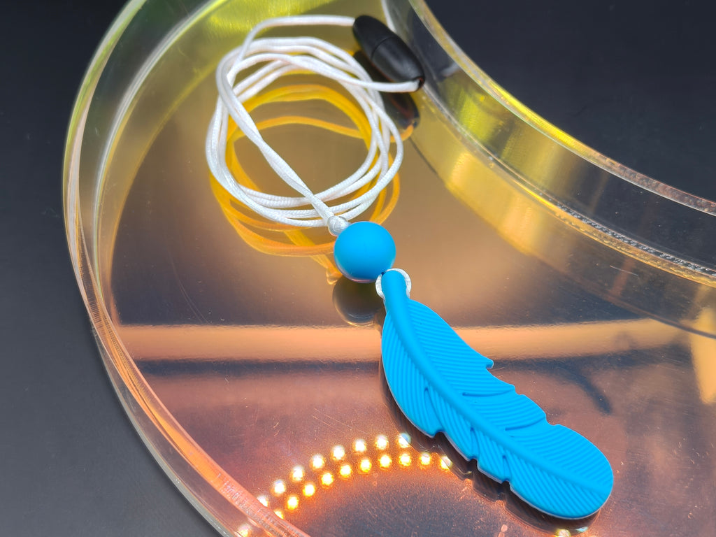 Handmade Silicone Beaded Necklace - Chewelry - Simple Feather Blue