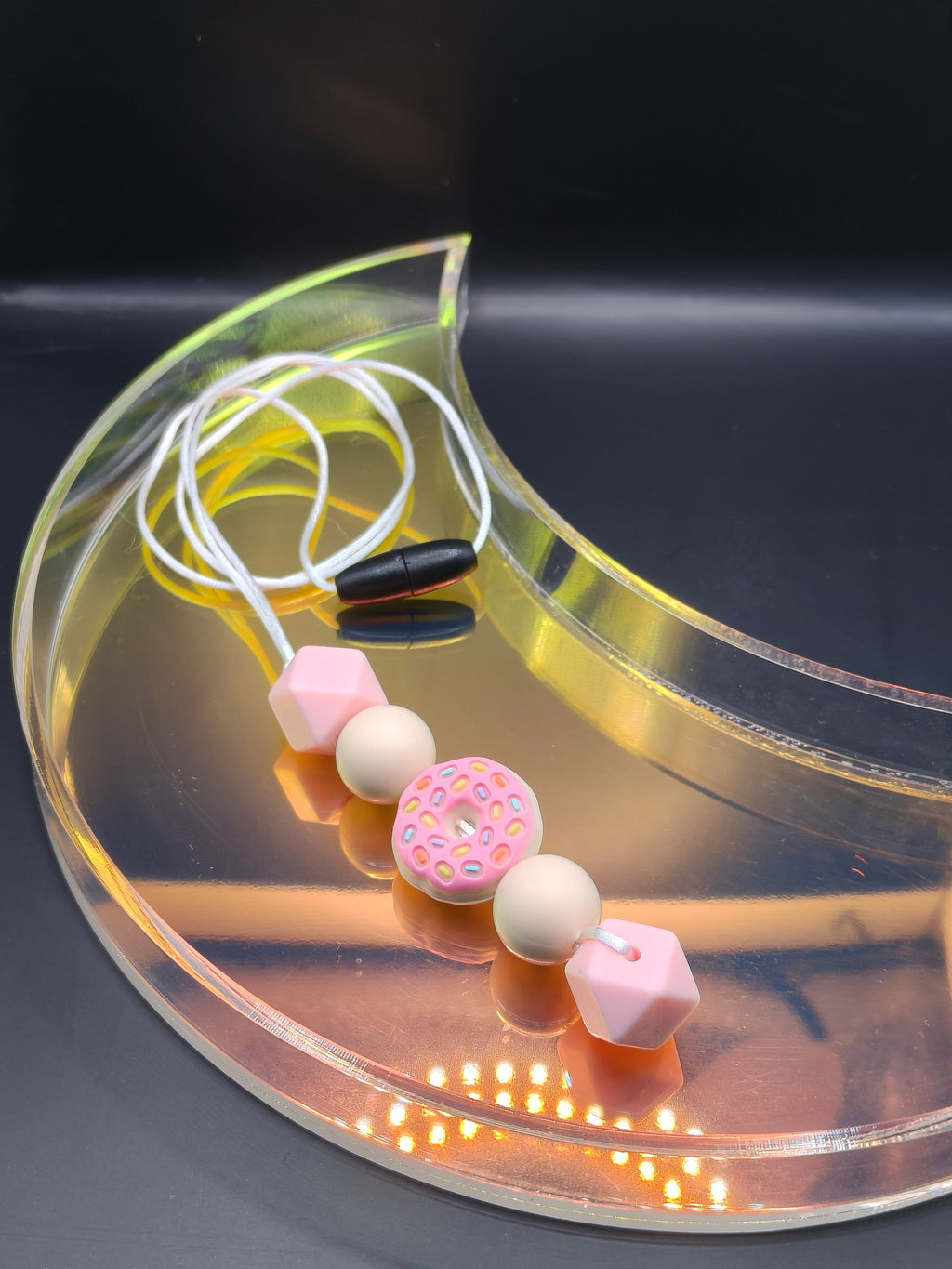 Handmade Silicone Beaded Necklace - Chewelry - Pink Donut