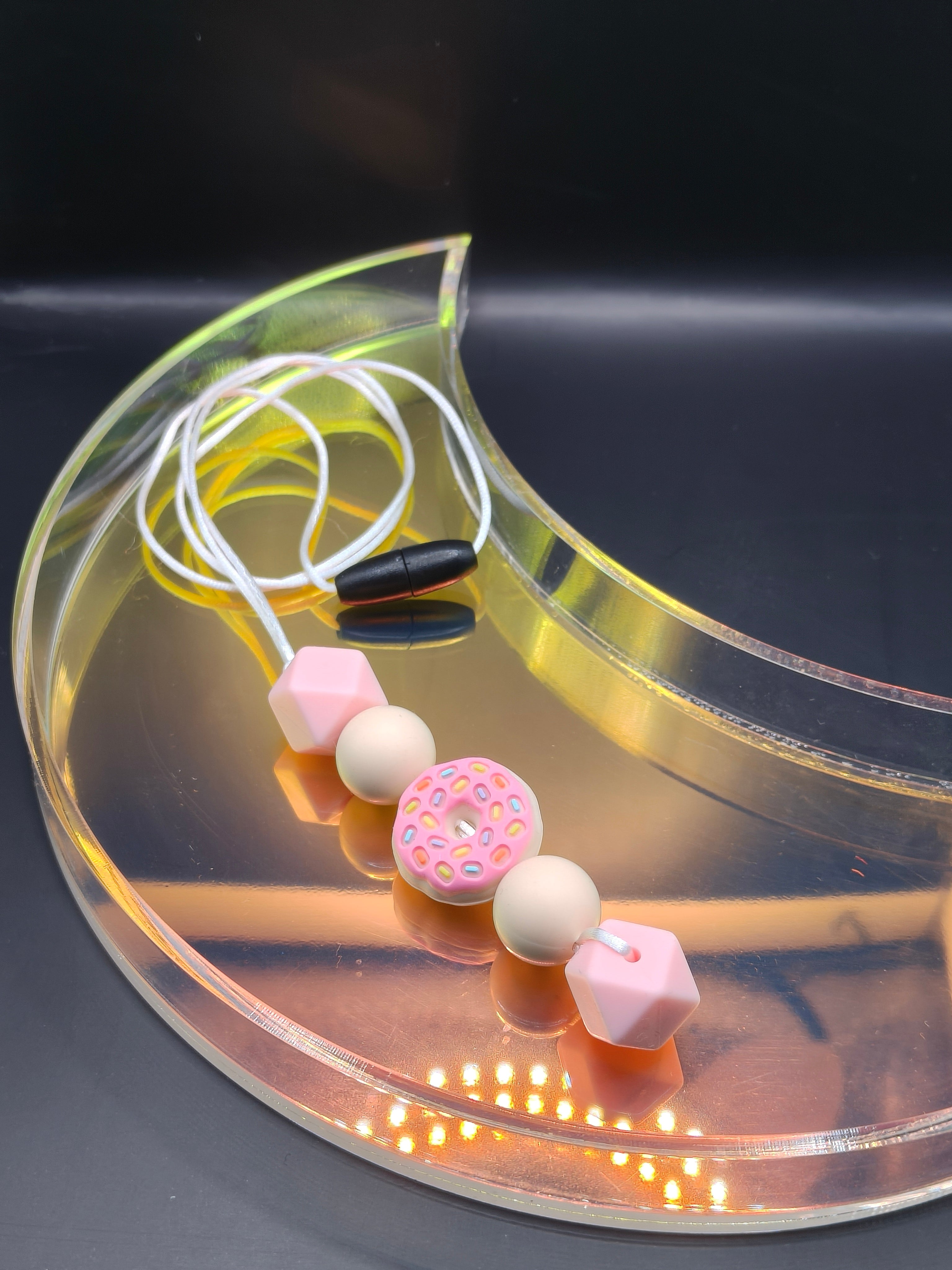 Handmade Silicone Beaded Necklace - Chewelry - Pink Donut