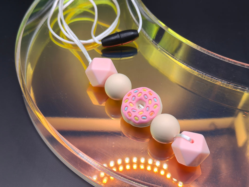 Handmade Silicone Beaded Necklace - Chewelry - Pink Donut