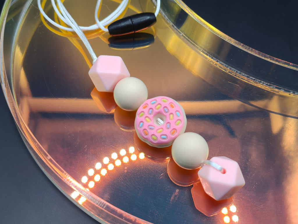 Handmade Silicone Beaded Necklace - Chewelry - Pink Donut
